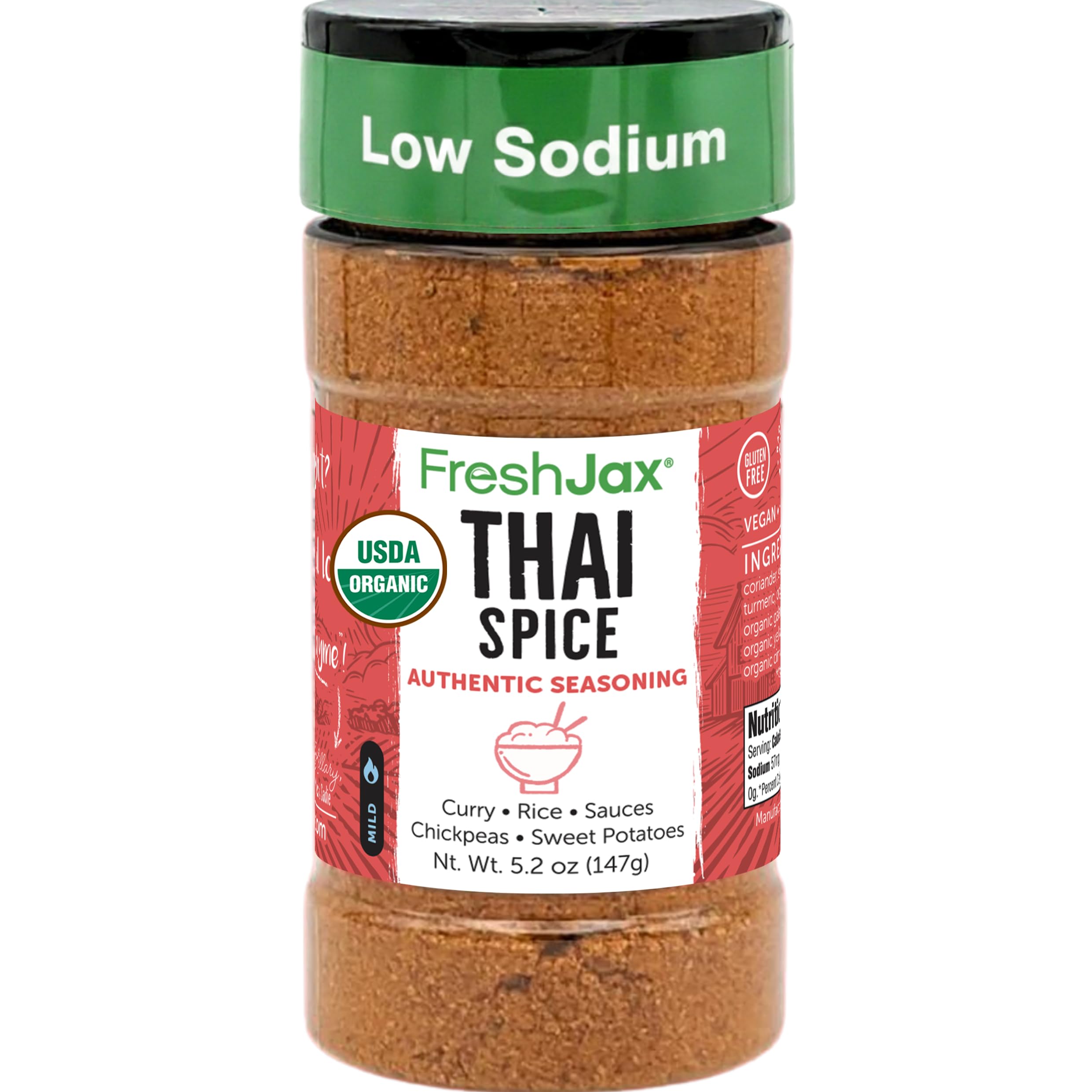 FreshJax Organic Thai Spice Powder bottle for vibrant curry flavor