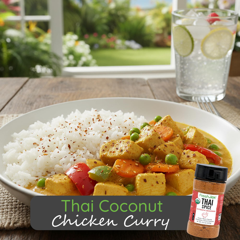 FreshJax Thai Spice Powder used as grill rub for vegetables and meat