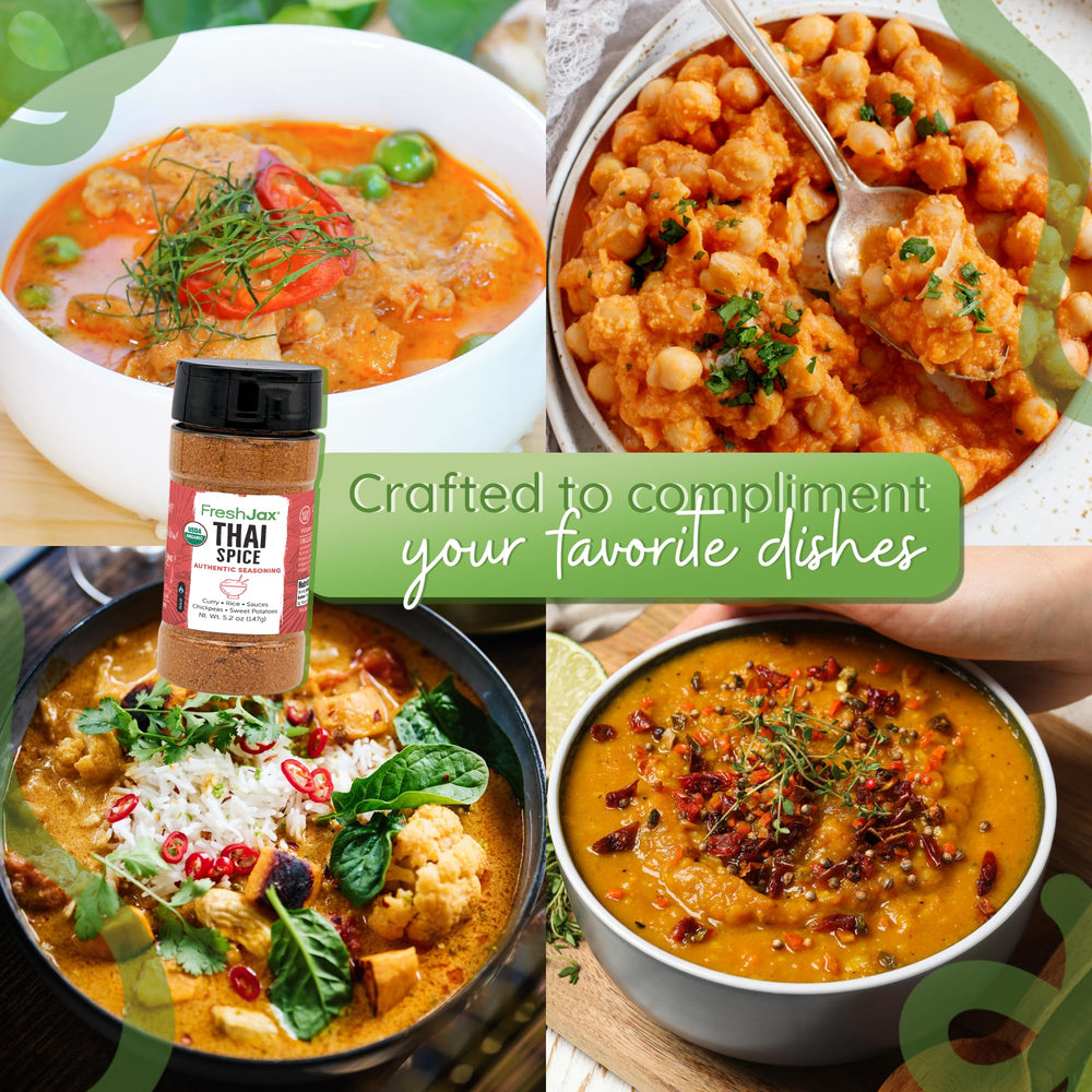 FreshJax Thai Spice Powder on stir-fry showcasing bold Thai flavors