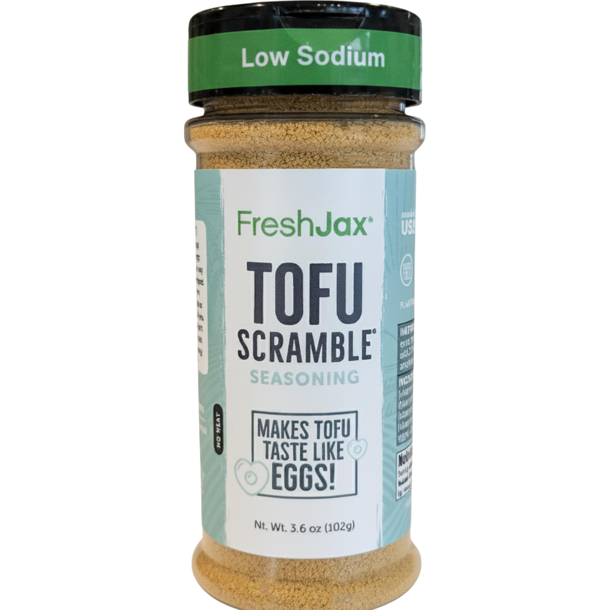 FreshJax Tofu Scramble Spice Mix bottle ready for quick vegan breakfasts.