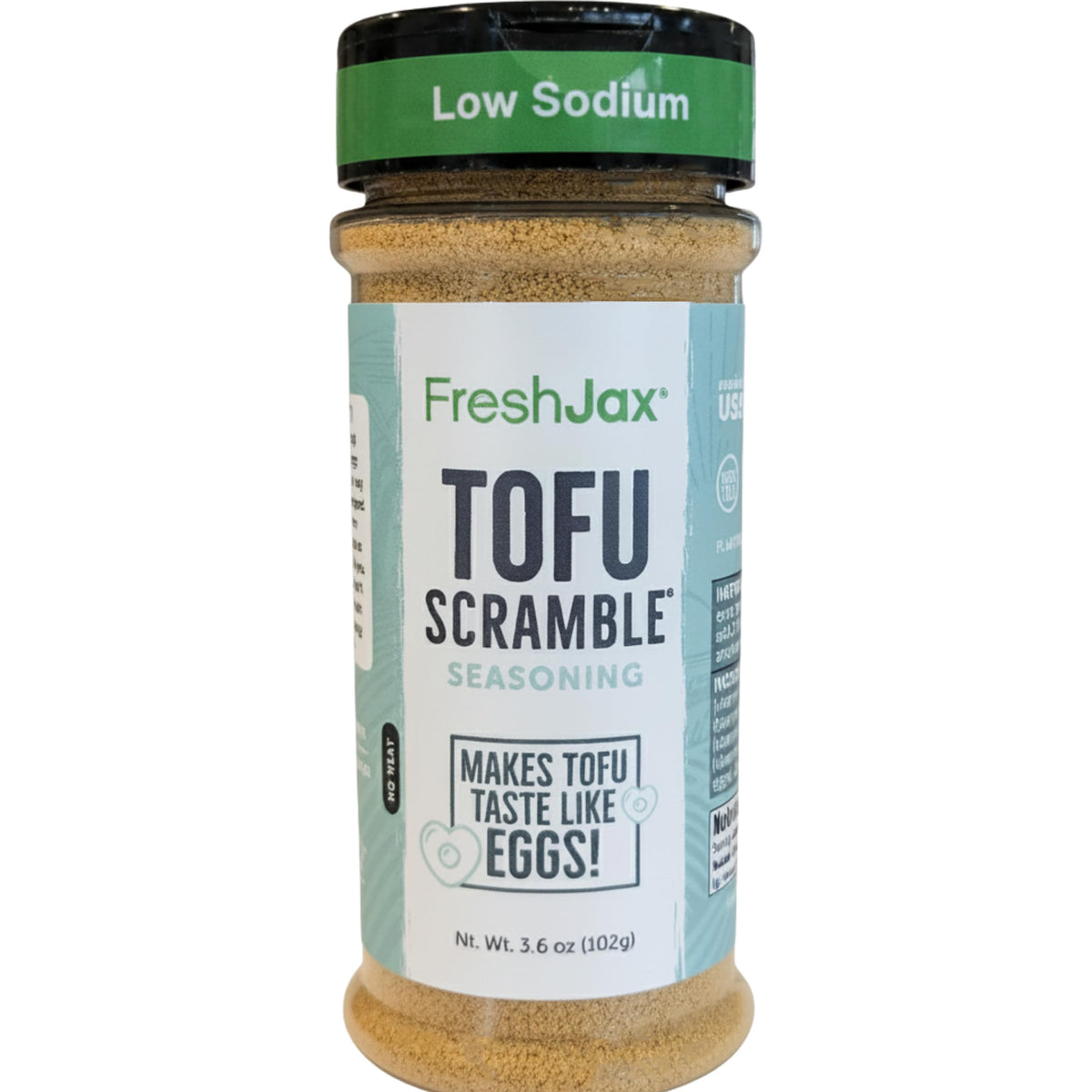 FreshJax Tofu Scramble Spice Mix bottle ready for quick vegan breakfasts.