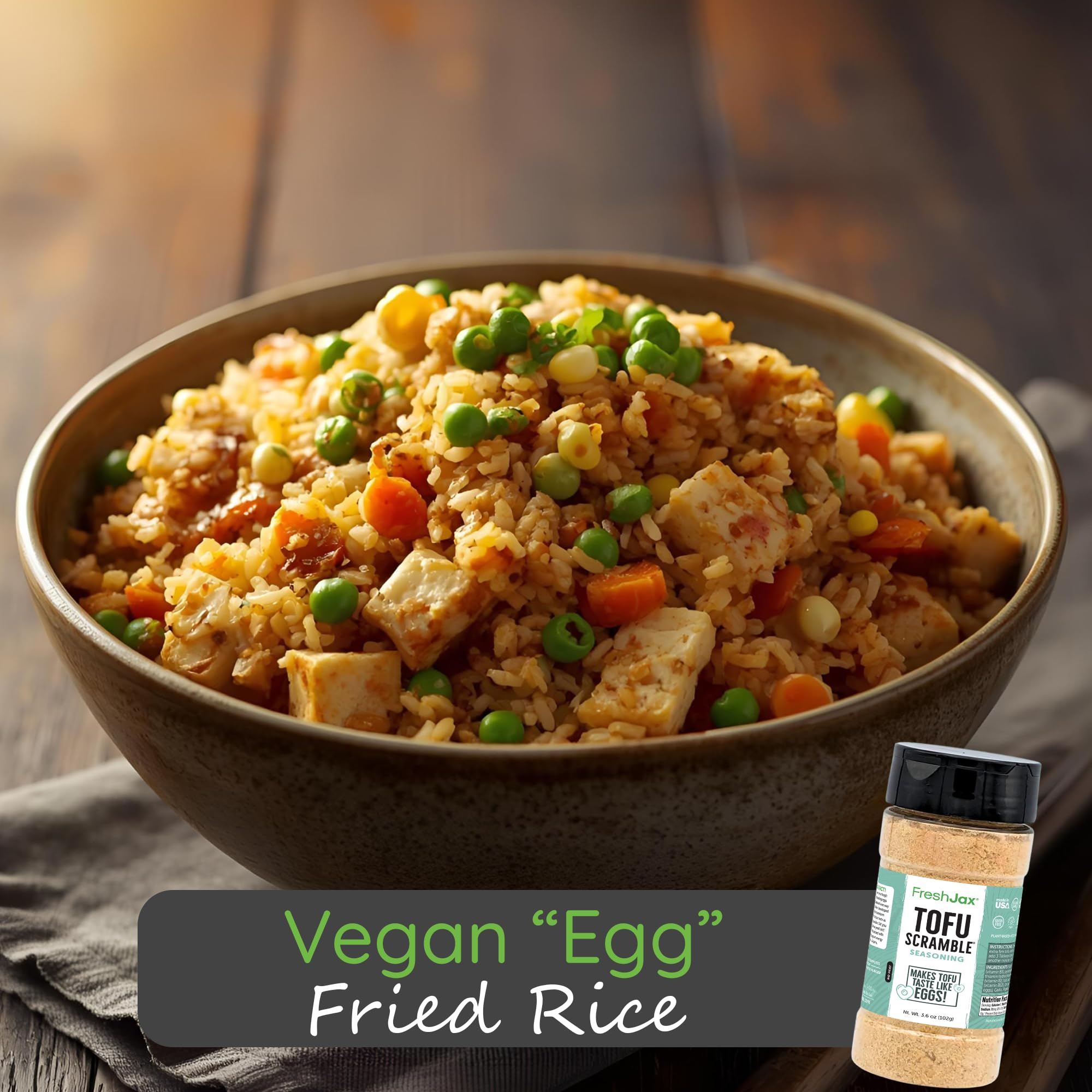FreshJax spice mix with vegetables in a bowl highlighting plant-based flavor.