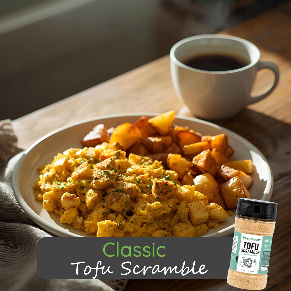 FreshJax spice mix spoon dispensing for easy breakfast prep and meal planning.