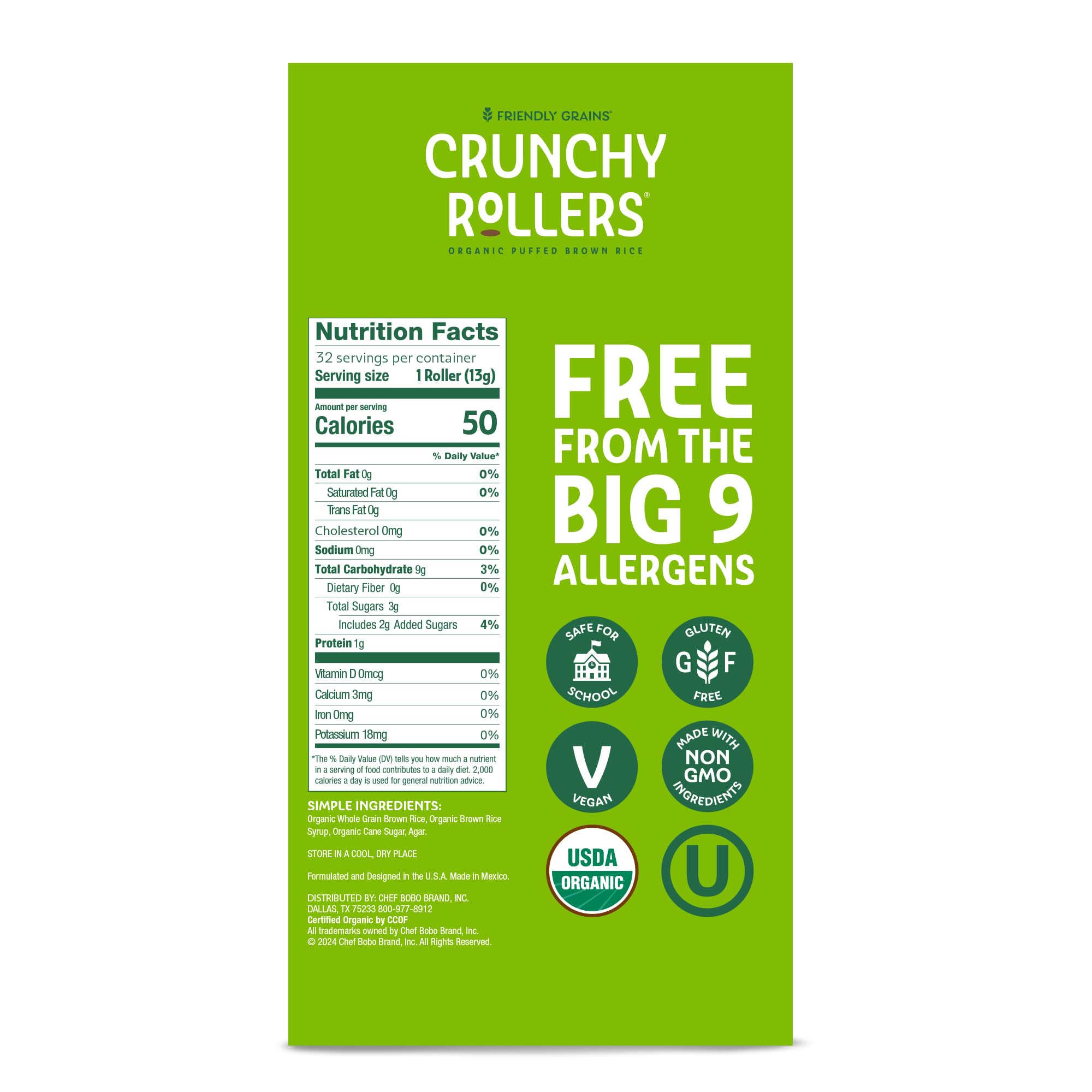 Friendly Grains Crunchy Rollers closeup, airy puffed texture ideal for dipping.