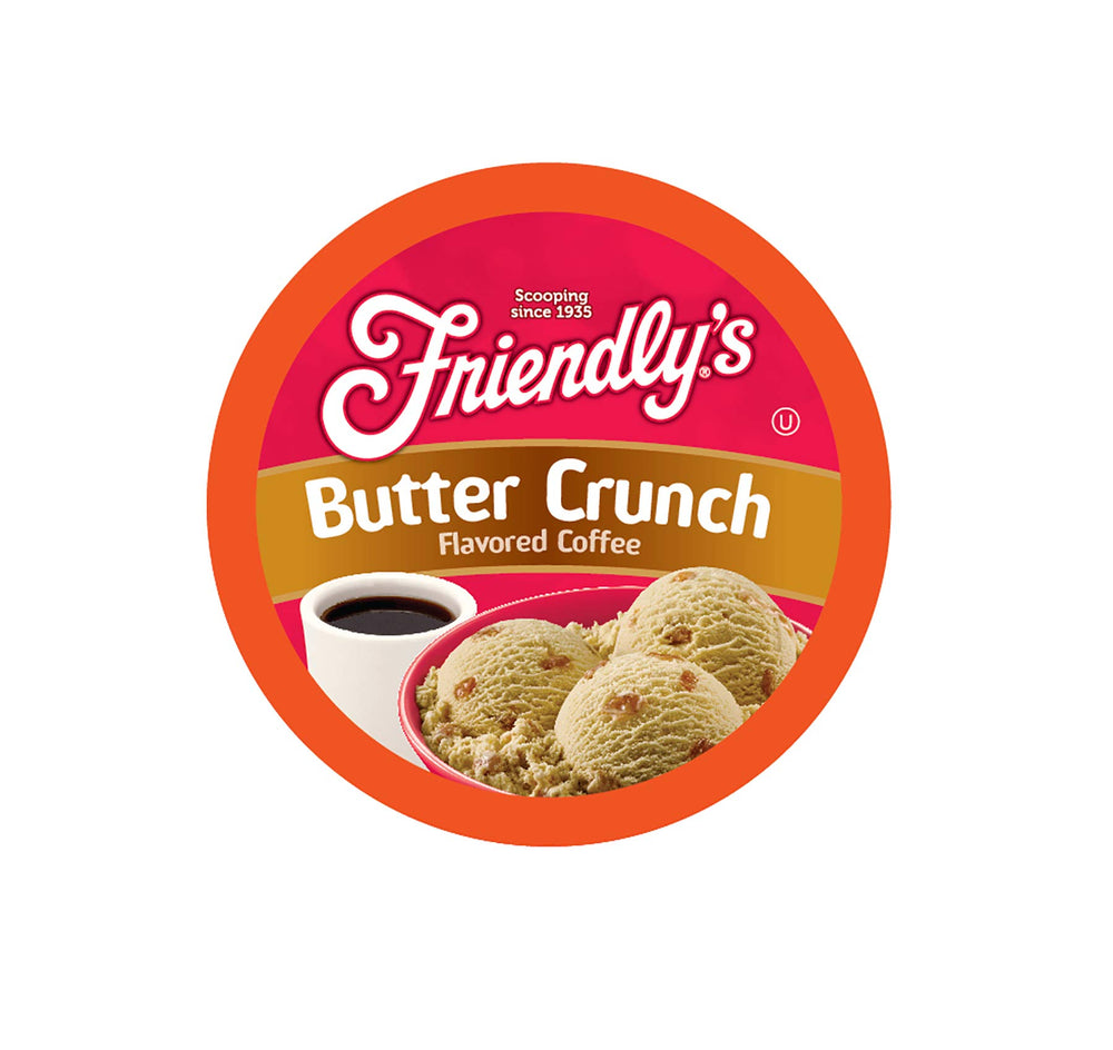 Friendly's Butter Crunch flavor coffee pod with buttery aroma.