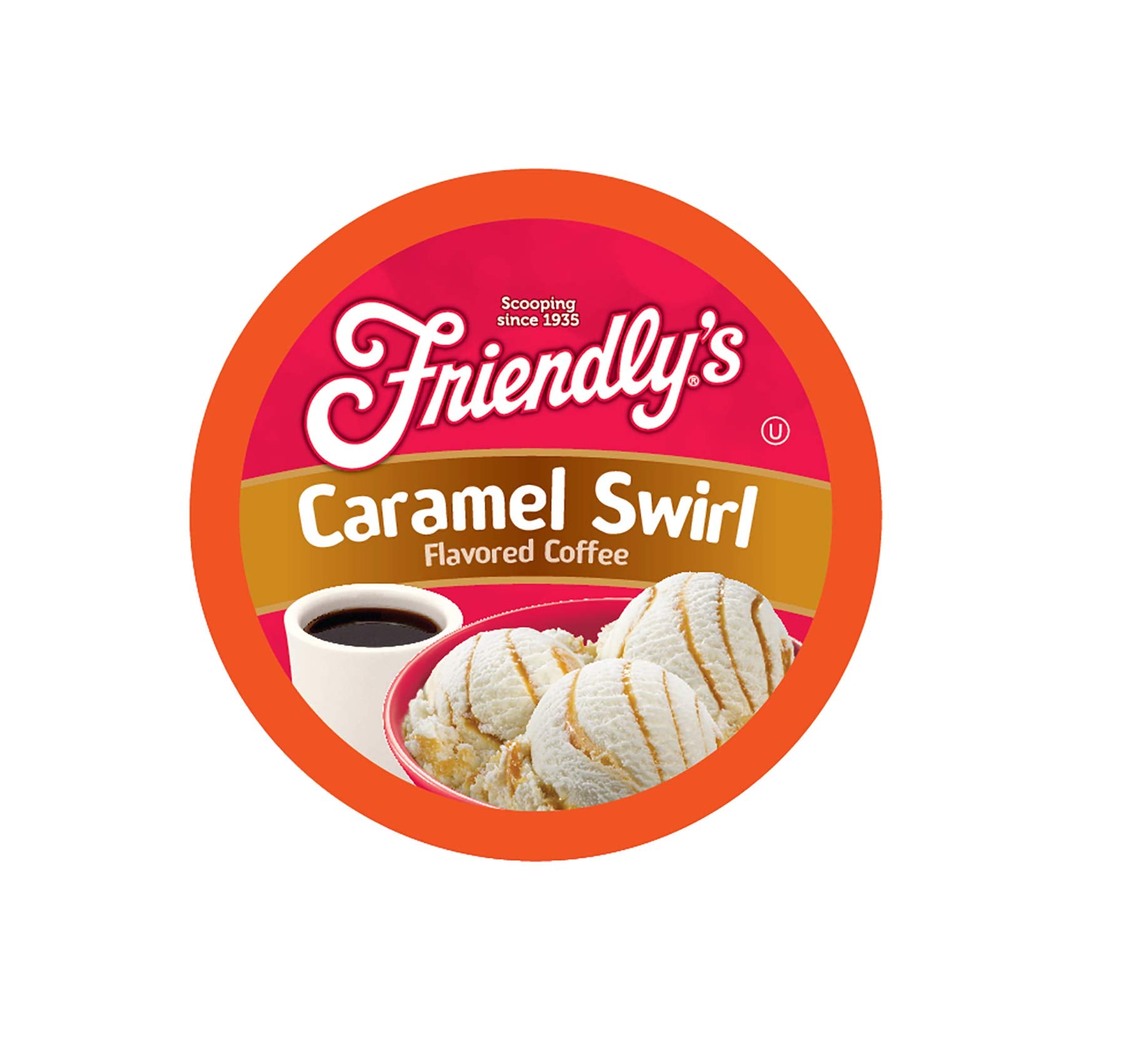 Friendly's Caramel Swirl coffee pods arranged for Keurig brewers, ready for a flavorful start.