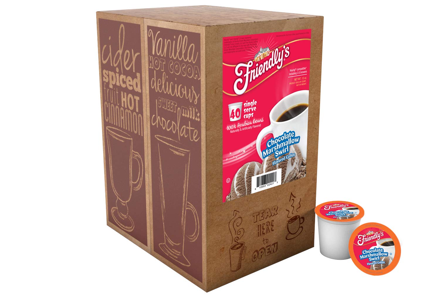 A cup brewing with Friendly's Chocolate Marshmallow Swirl coffee for a creamy pour.