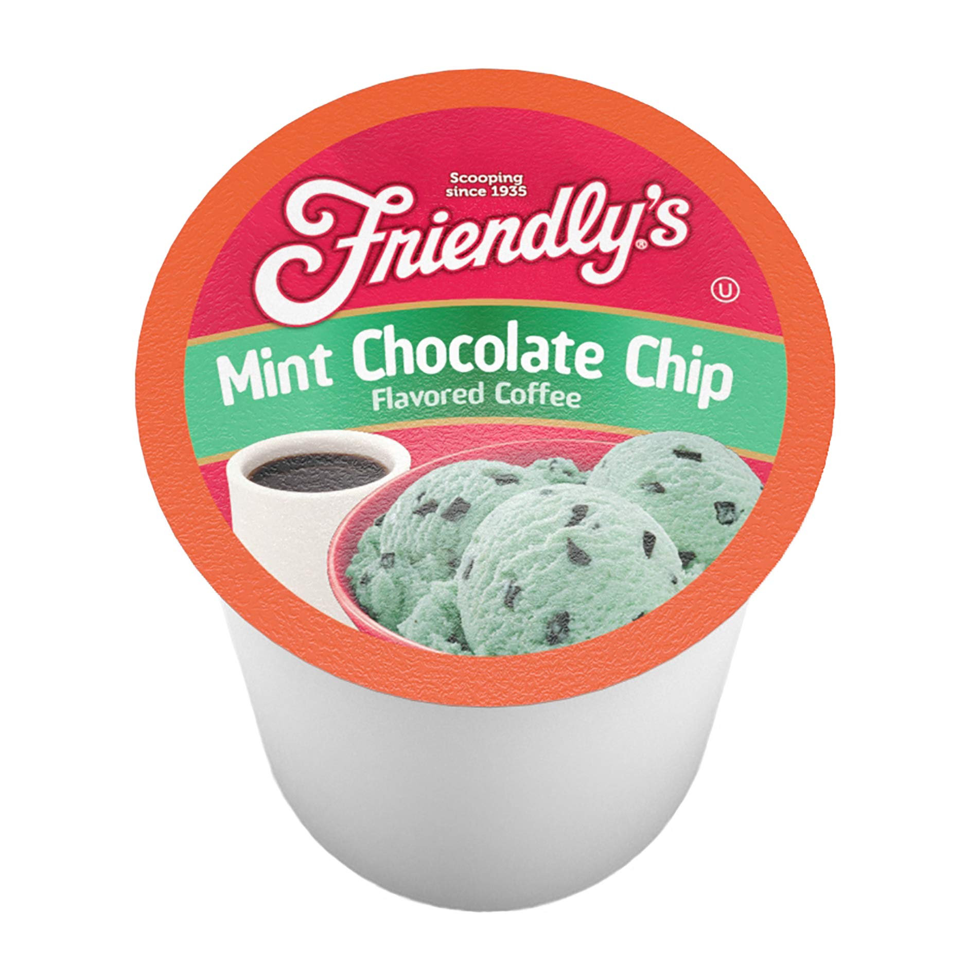Pouring creamy mint chocolate coffee from Friendly's pod
