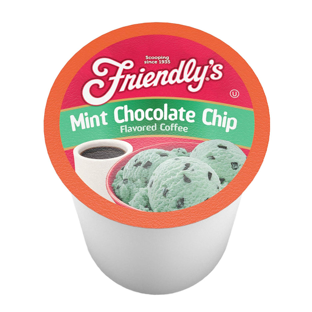 Pouring creamy mint chocolate coffee from Friendly's pod
