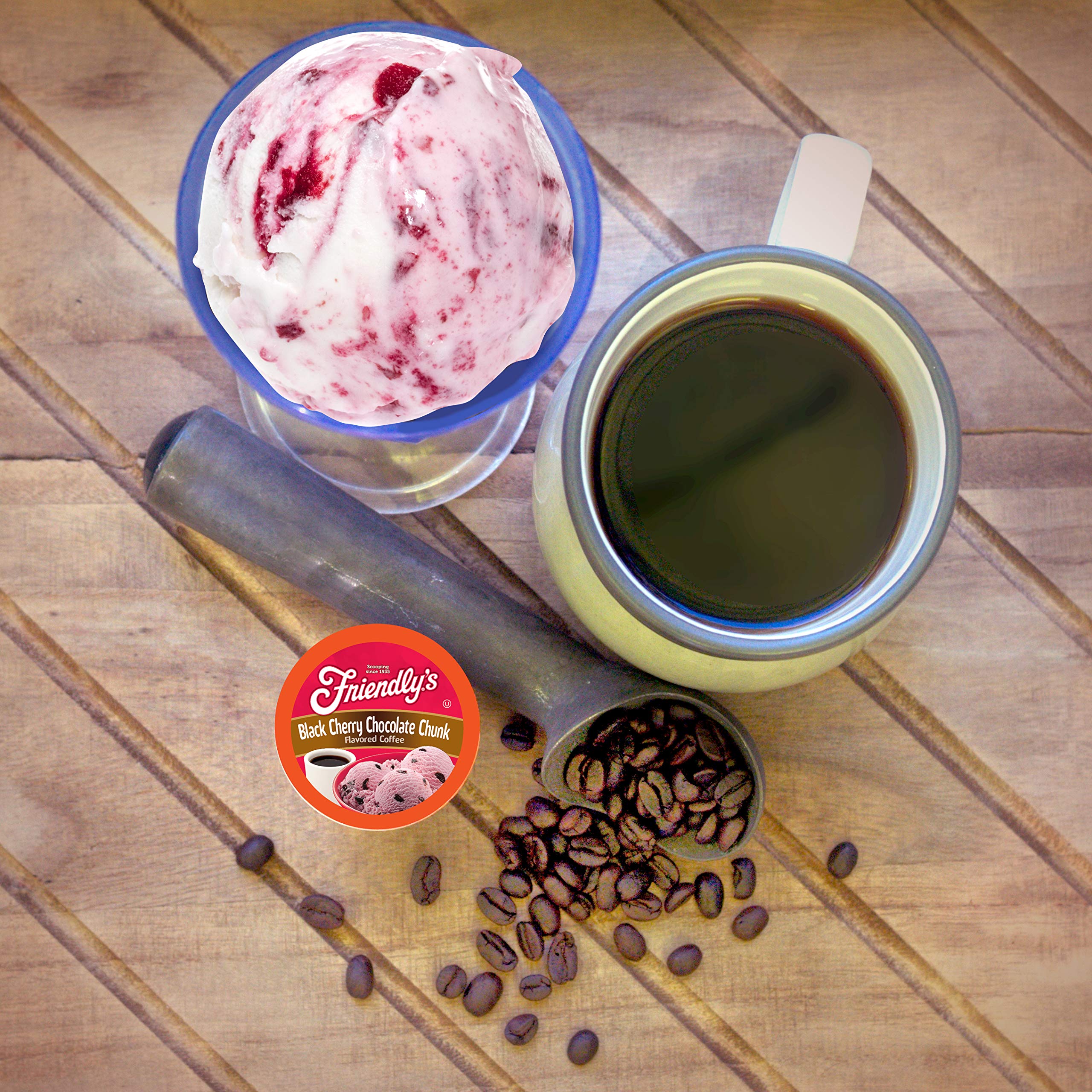 Mug filled with fragrant cherry chocolate coffee on a cozy morning table