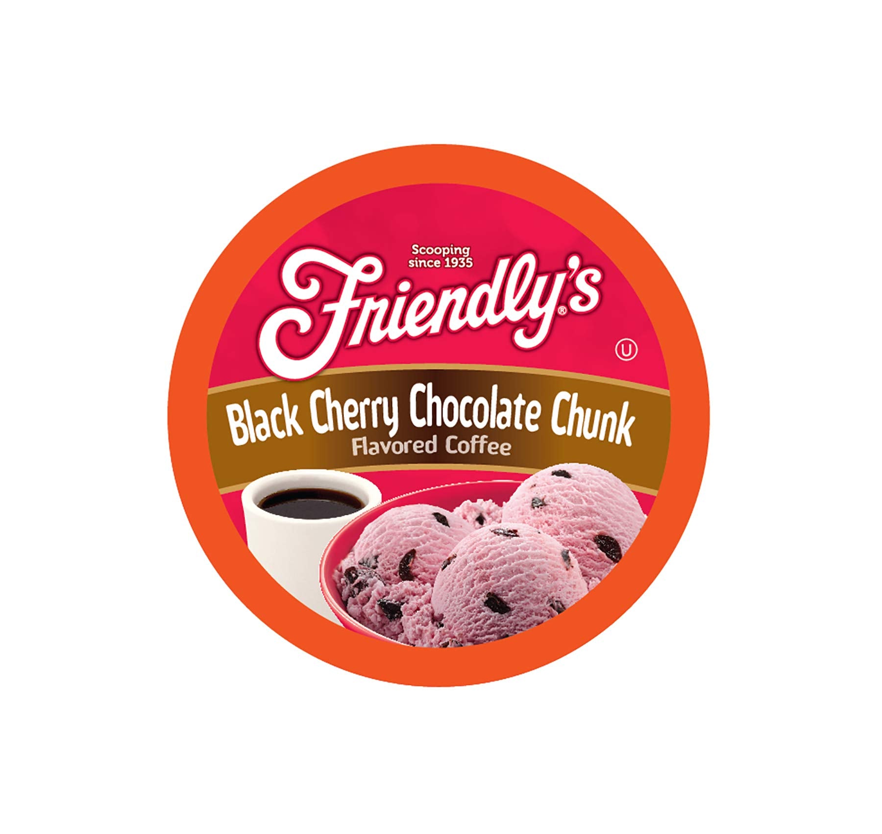 Friendly's coffee pods packaging for cherry chocolate ice cream flavor, ready for gifting and mornings