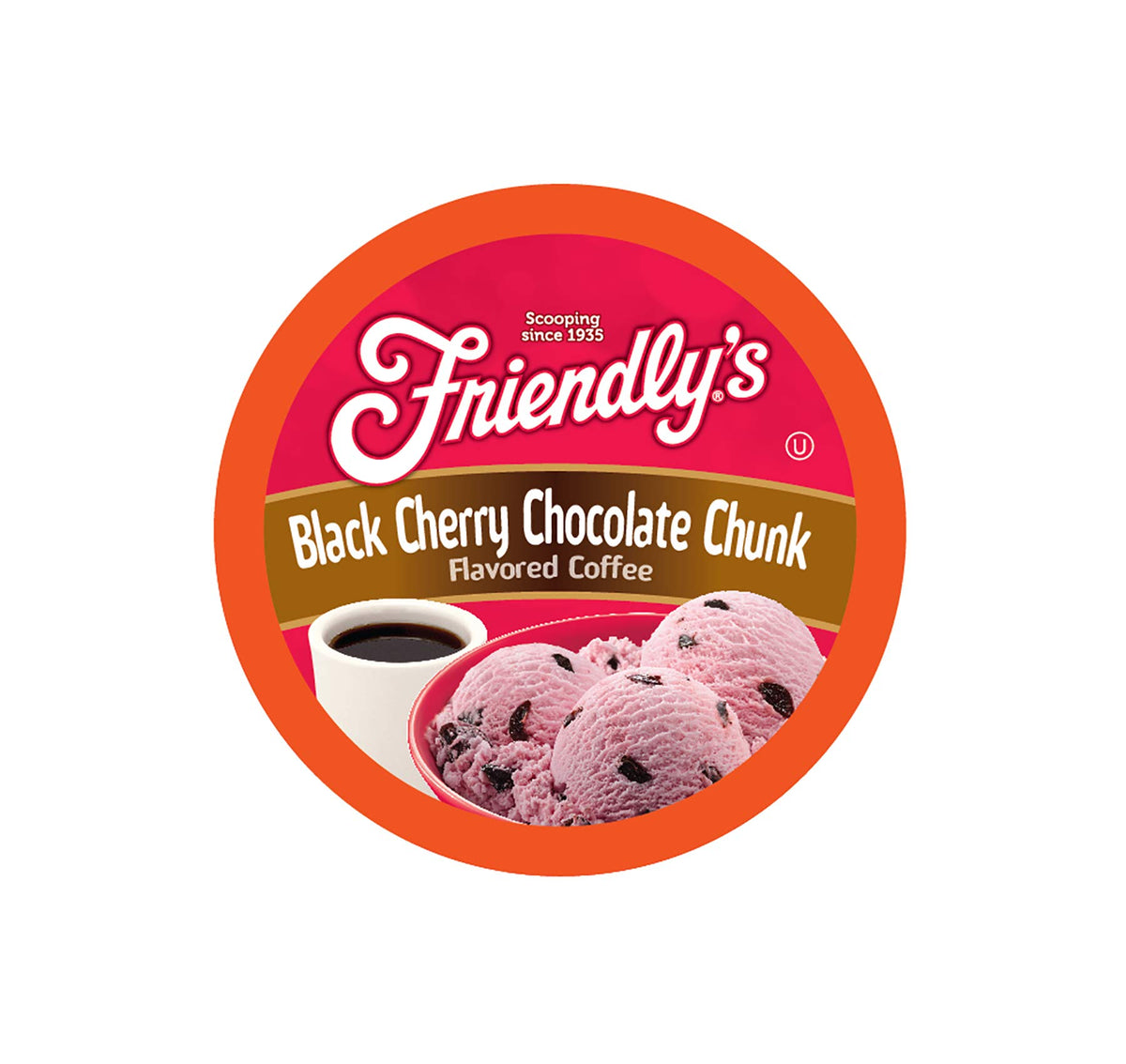 Friendly's coffee pods packaging for cherry chocolate ice cream flavor, ready for gifting and mornings