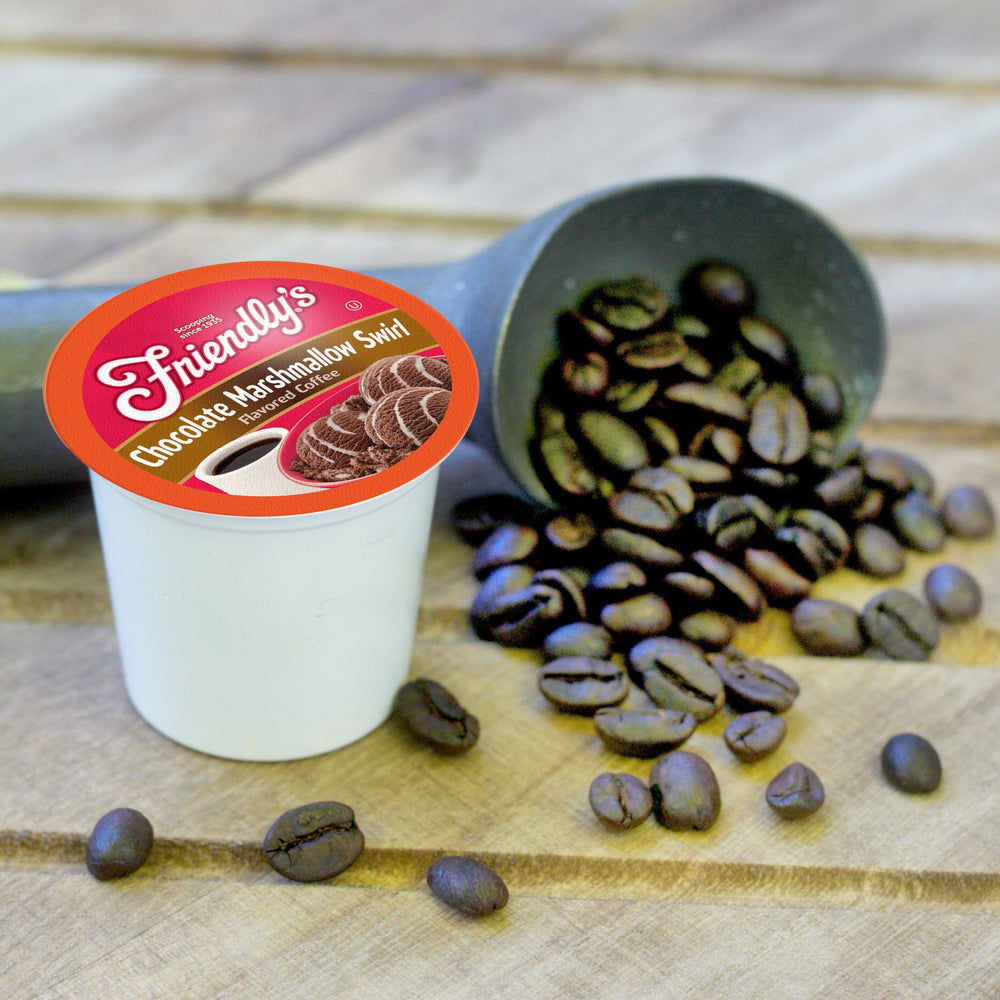Creamy foam and silky texture clues from Friendly's swirl blend.