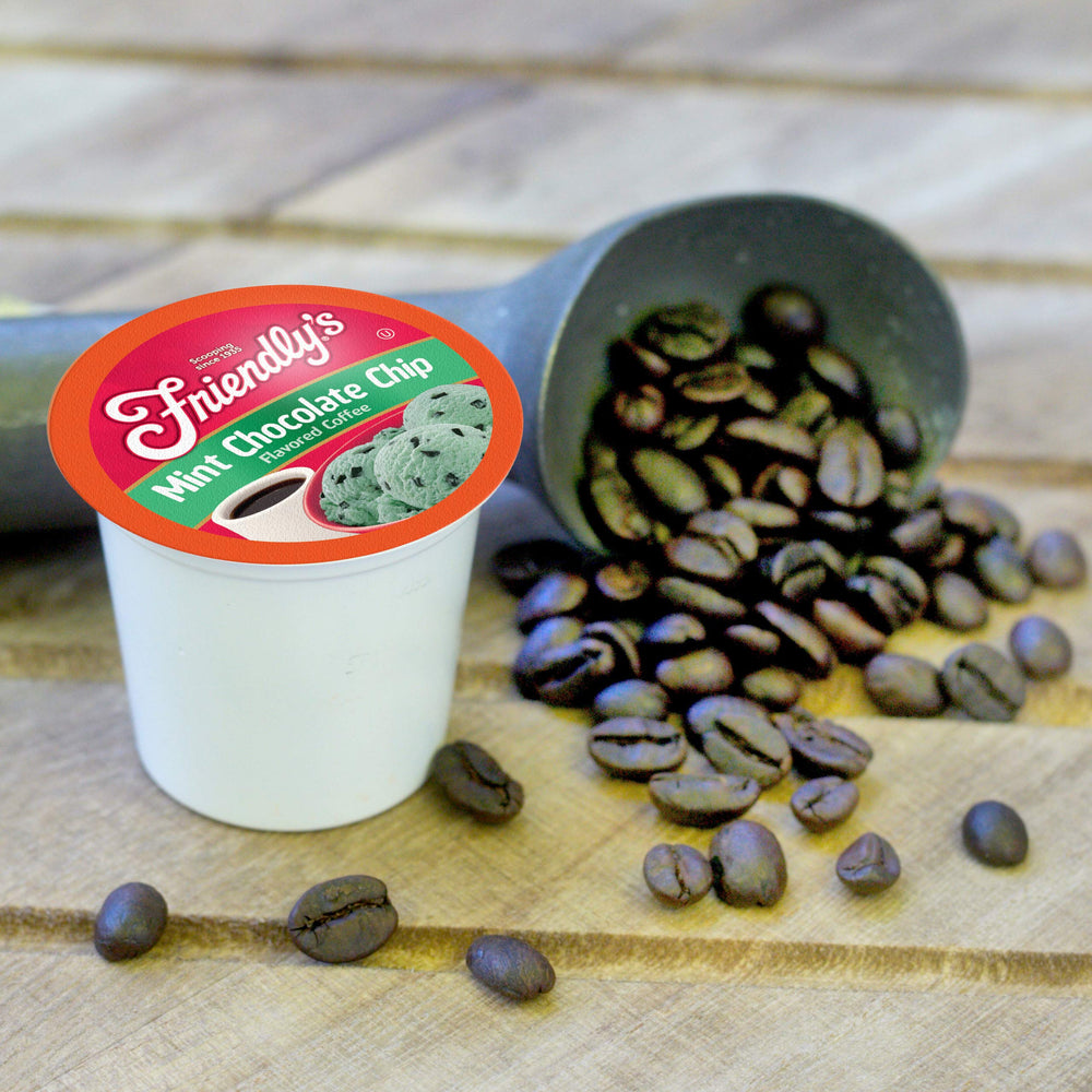 Friendly's Mint Chocolate Chip pods offer a crisp mint brightness with chocolate balance.