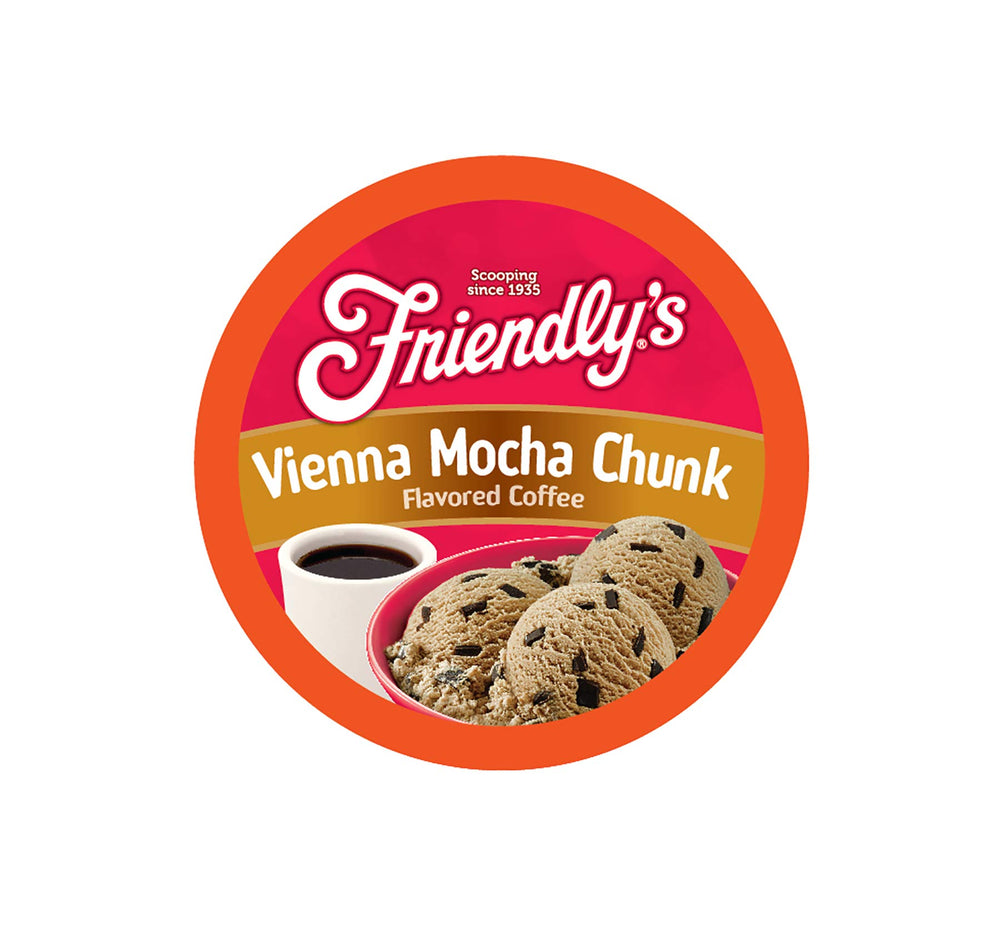 Friendly's Vienna Mocha Chunk coffee pods with rich aroma for hot or iced cups