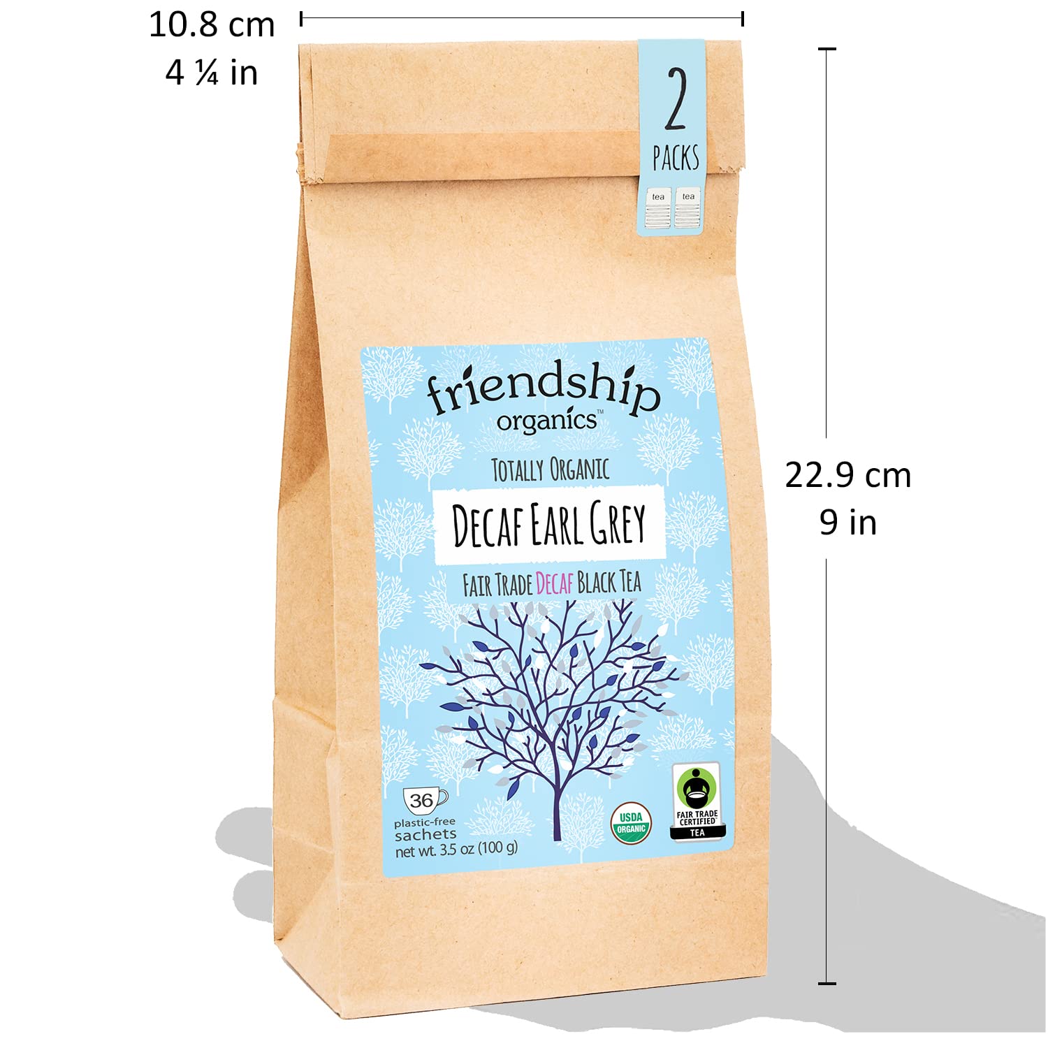 Friendship Organics decaf Earl Grey tea leaves image shows premium organic ingredients.