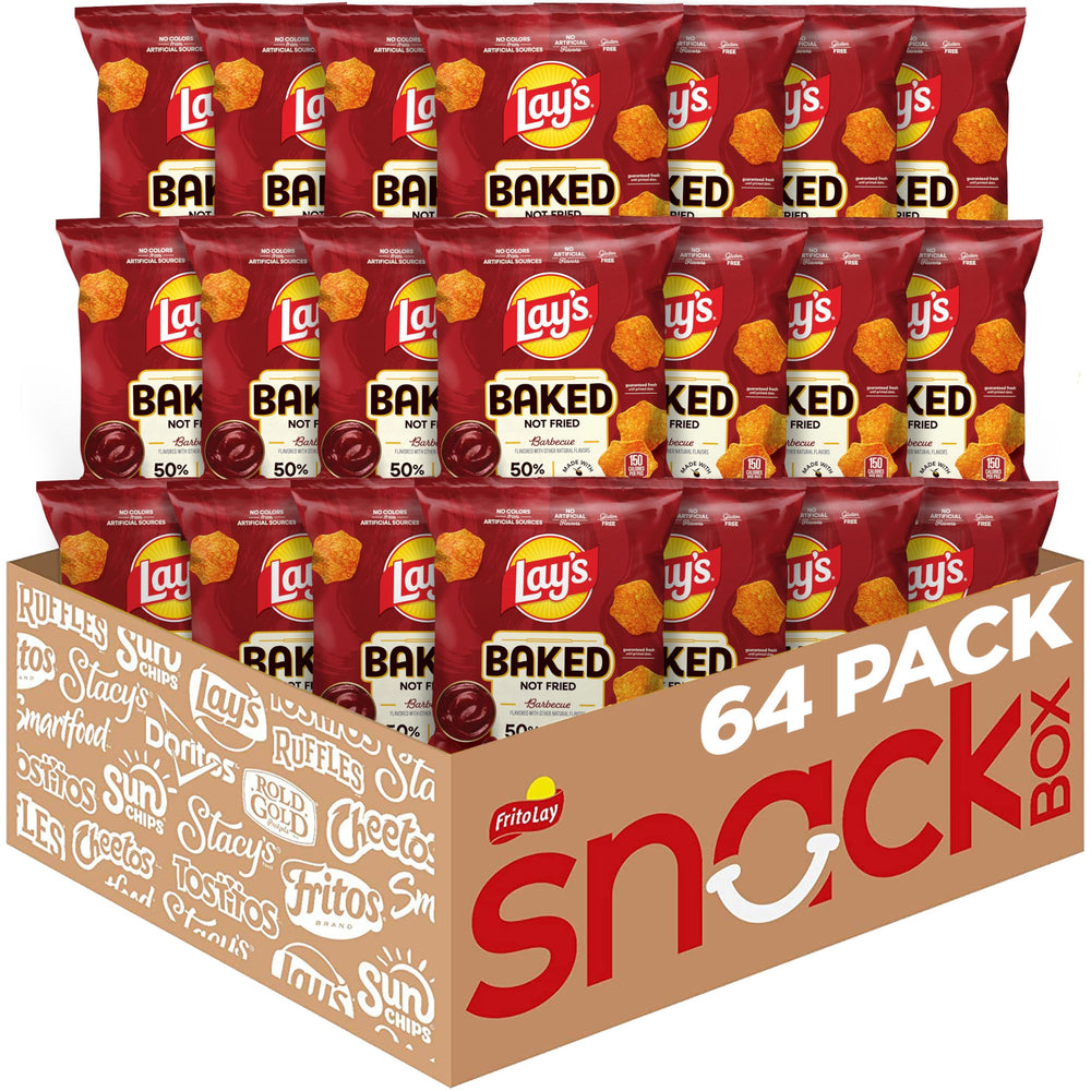 Frito-Lay Baked Lays Barbecue bags display a crispy, lighter snack option for after-school snacking.
