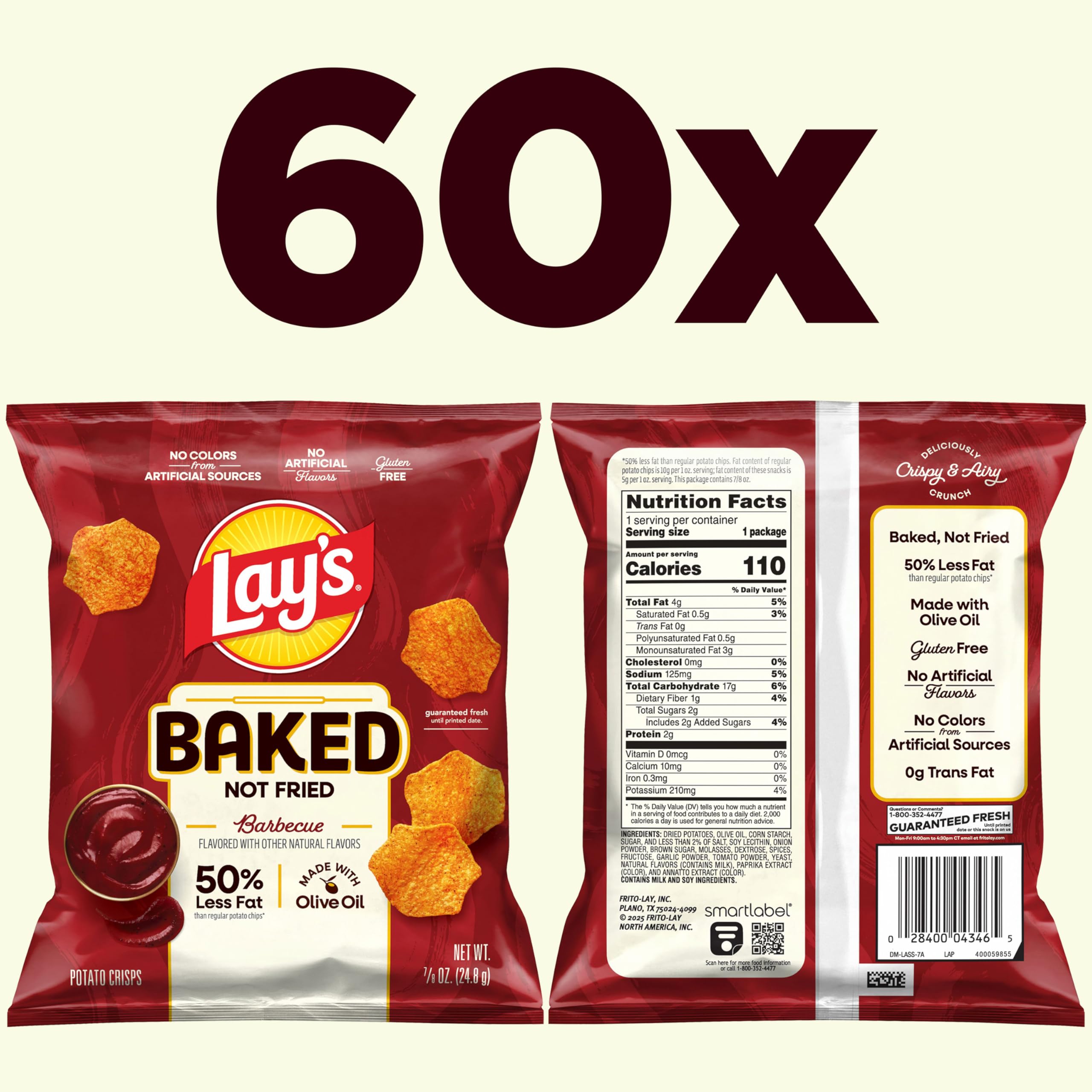 Close-up of Frito-Lay Baked Lay's Barbecue chips showing light, crispy texture.