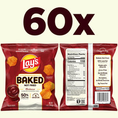 Close-up of Frito-Lay Baked Lay's Barbecue chips showing light, crispy texture.