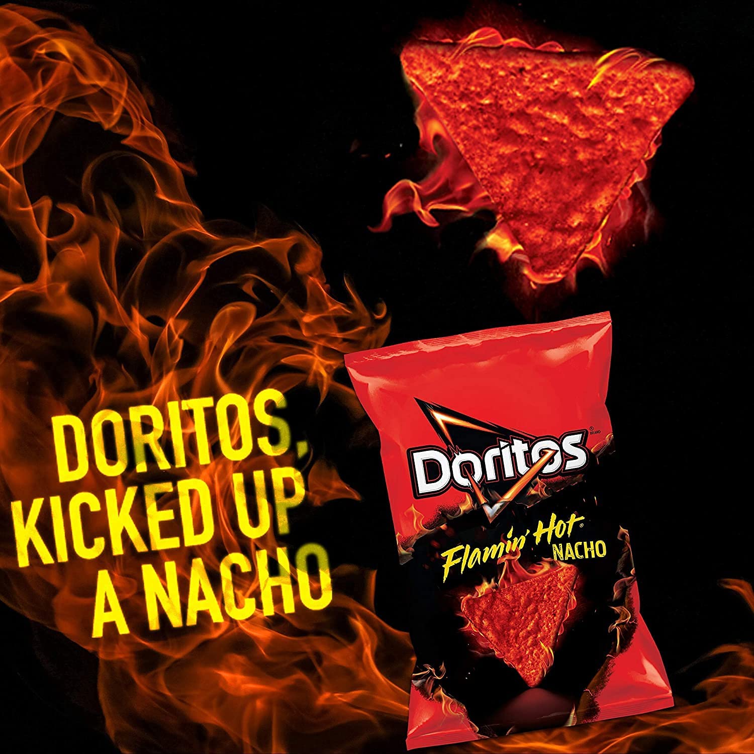 Frito-Lay Doritos Flamin' Hot Nacho close-up highlighting spicy crunch