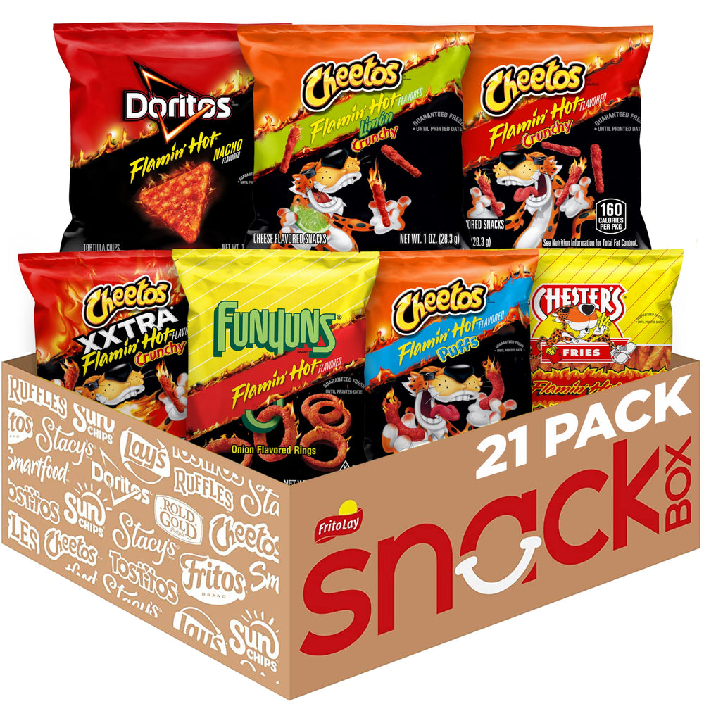 Frito-Lay Flamin' Hot Mix pack hero showing bold snack variety for quick family snacking