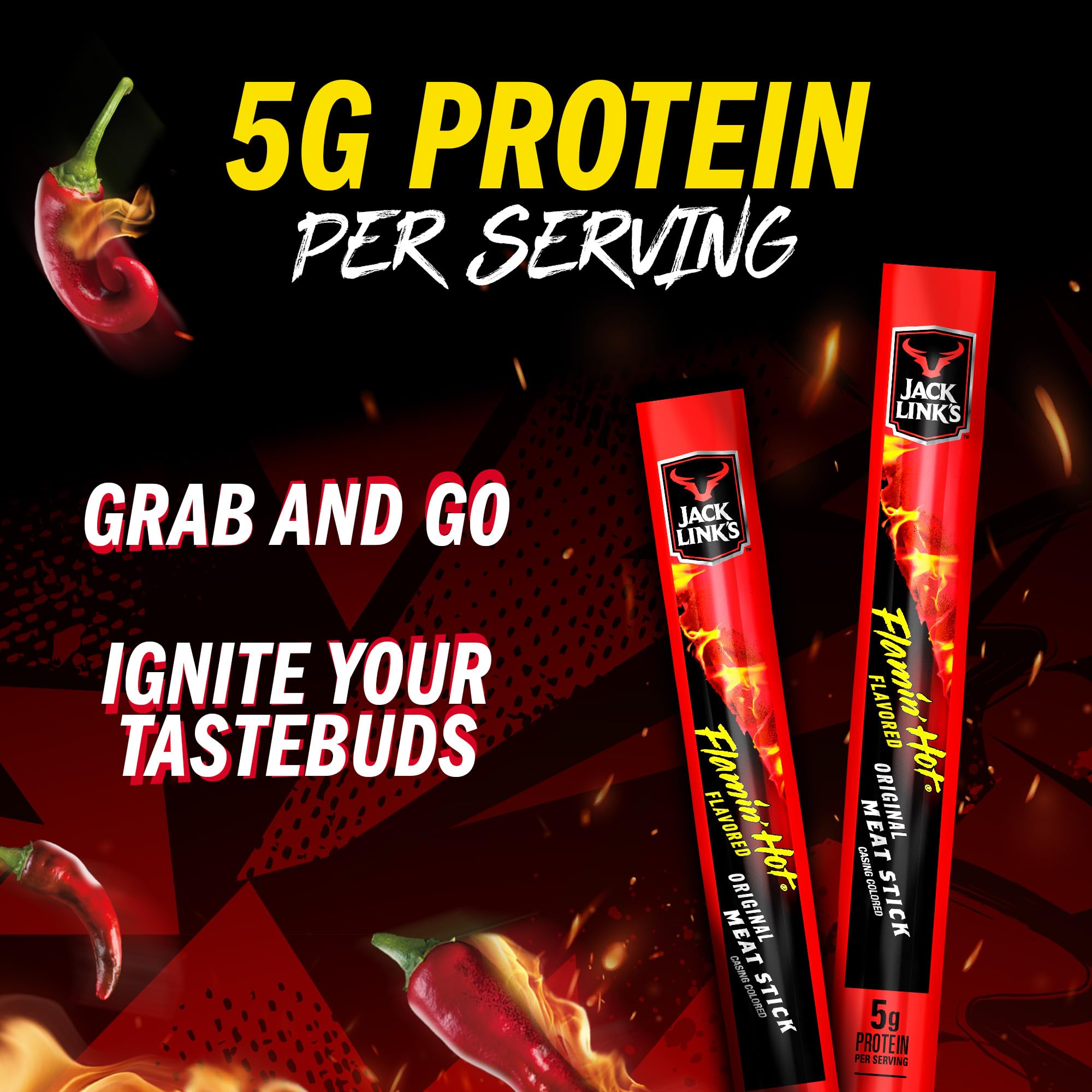 Jack Link's Flamin' Hot meat sticks nutrition panel on pack