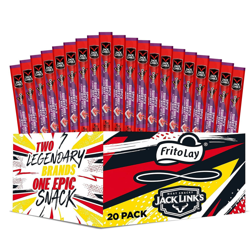 Frito Lay Jack Link's meat sticks and Doritos Spicy Sweet Chili pack shot for on-the-go snacking.