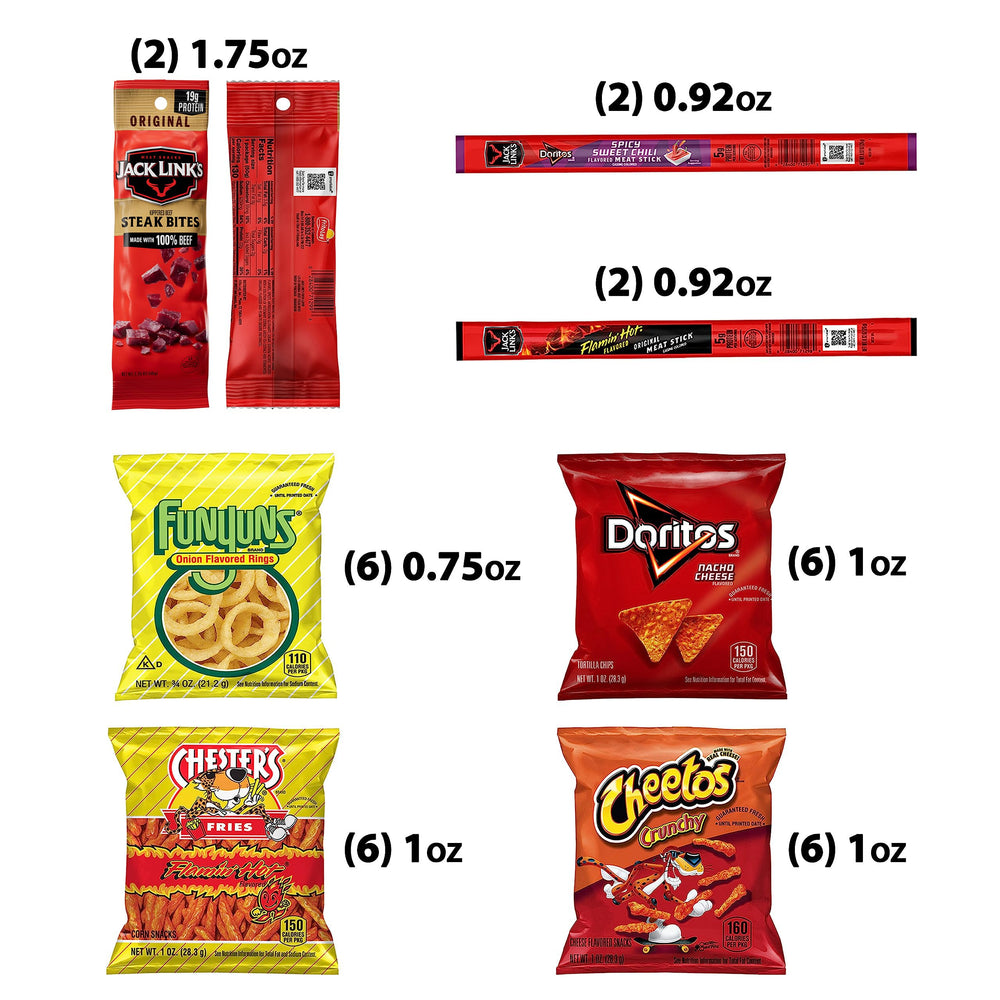 Close-up of chips and meat sticks highlighting bold flavors for quick tasting.