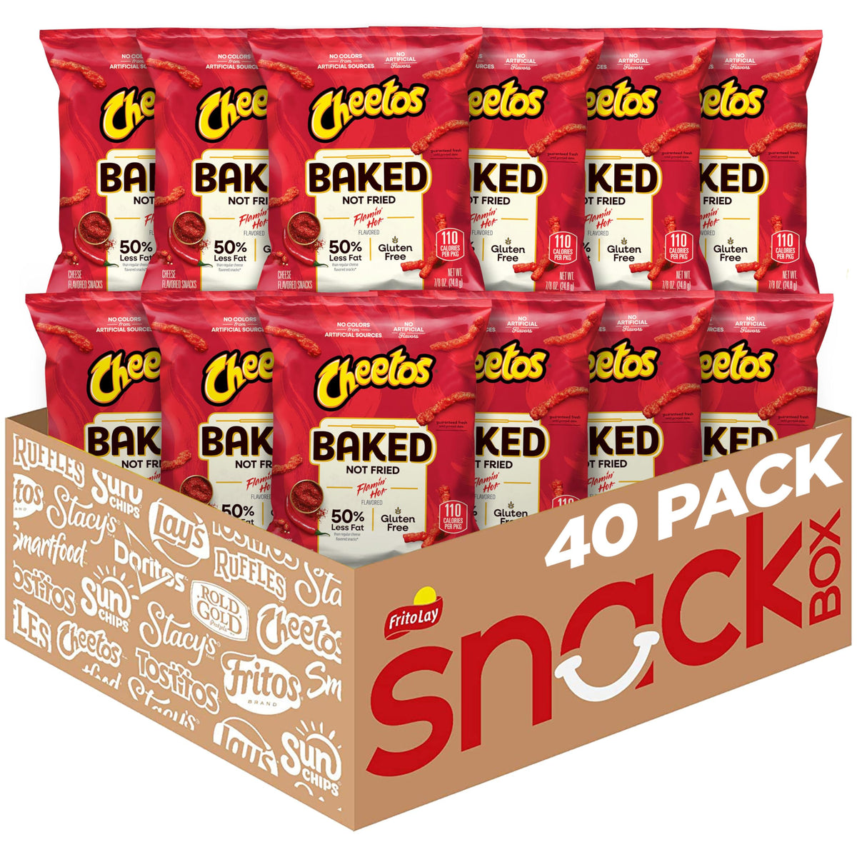Frito Lay Oven Baked Cheetos Crunchy Flamin' Hot bag front view highlighting baked texture