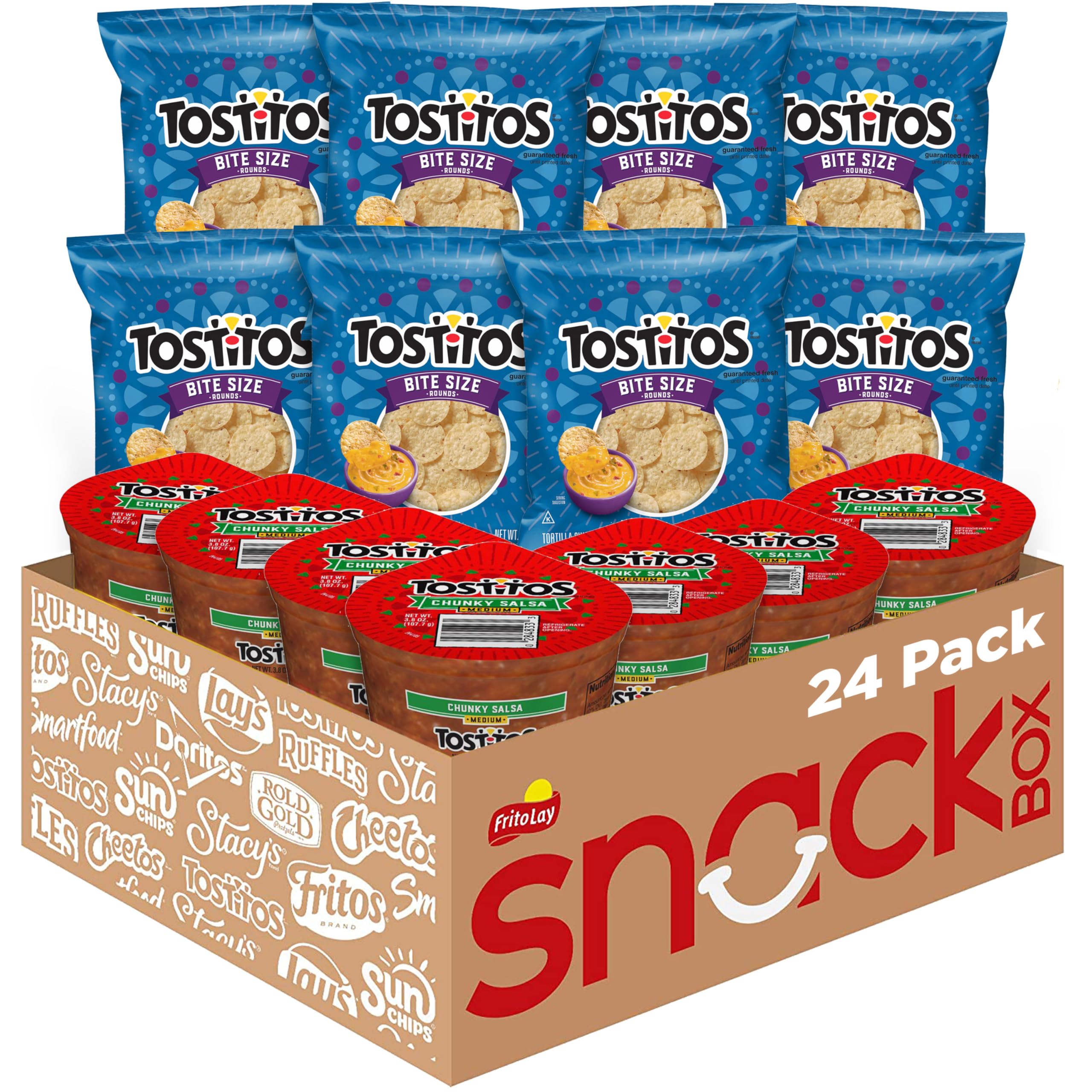 Frito Lay Tostitos bitesize rounds chips blue bag, ideal for quick snacking with friends.