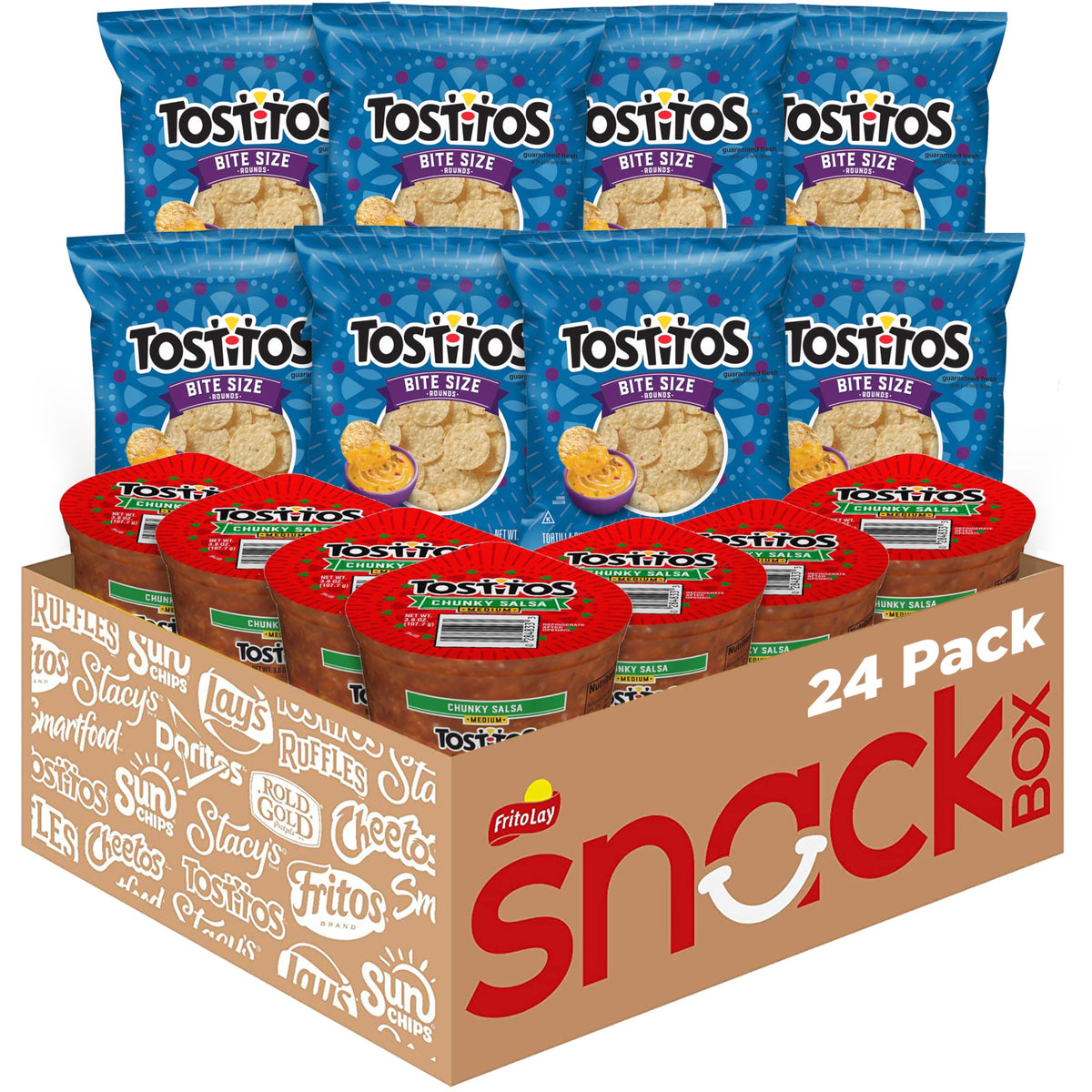 Frito Lay Tostitos bitesize rounds chips blue bag, ideal for quick snacking with friends.