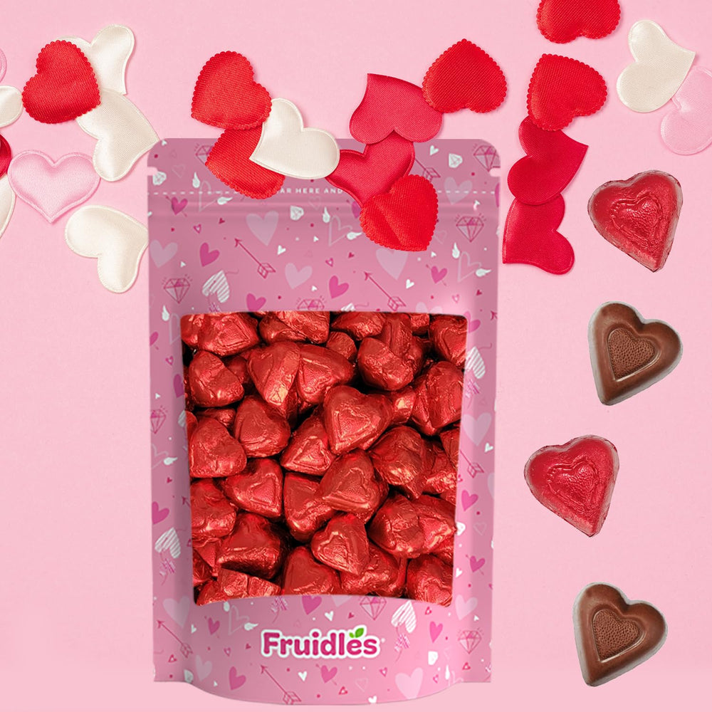 Fruidles Valentine's chocolate hearts in red foil, perfect for goody bags
