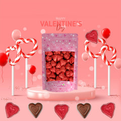 Fruidles Valentine hearts on red foil, a festive decor addition for parties