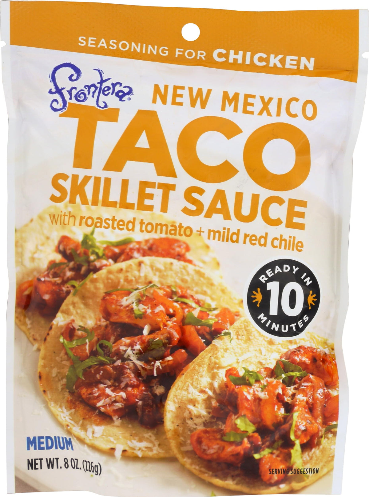 Frontera Chicken Taco Skillet Sauce with Chipotle and Garlic ready for quick weeknight tacos.