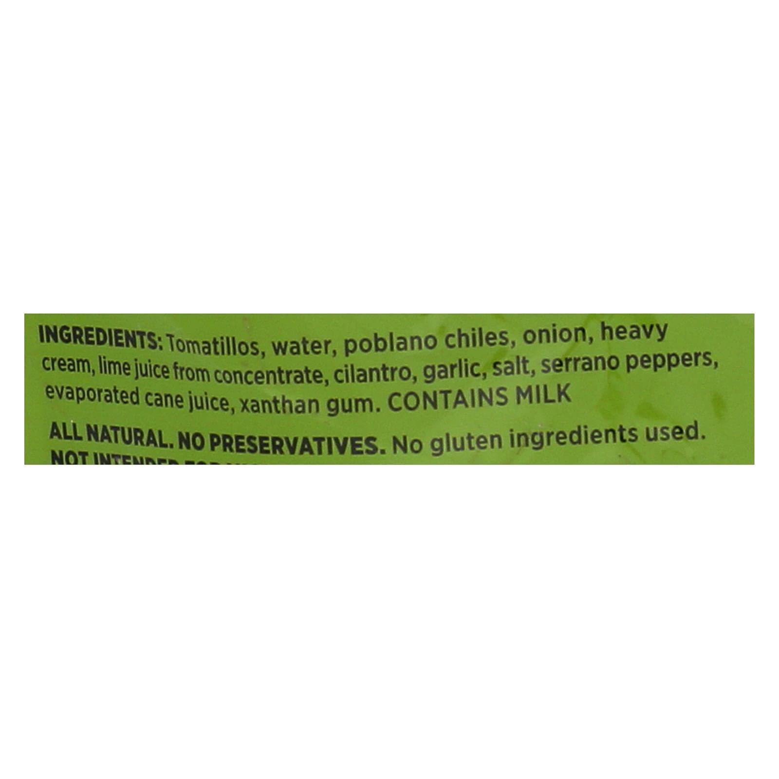 Frontera Green Chile Enchilada Sauce label close-up highlighting ingredients and heat level