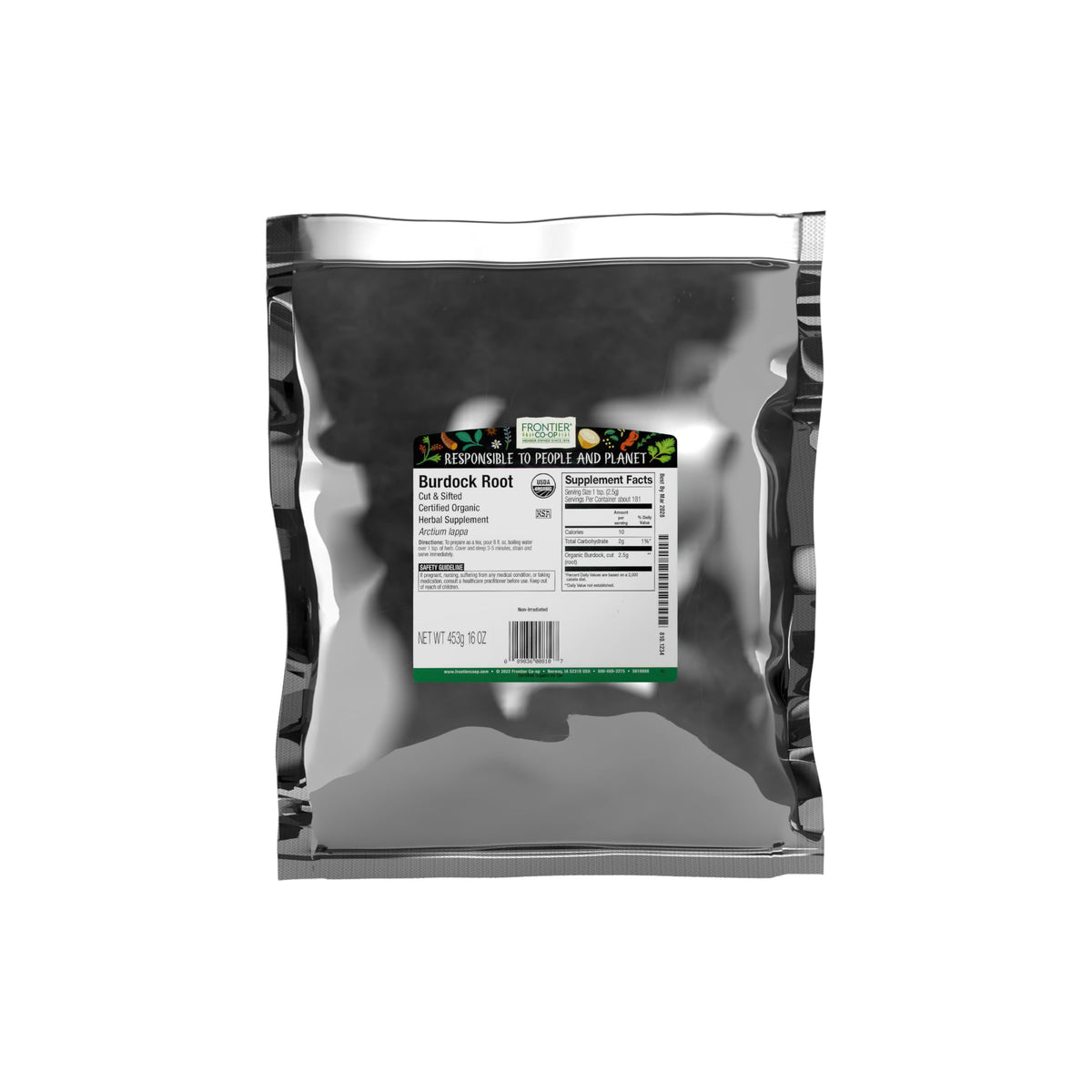 Frontier Burdock Root bulk bag with cut pieces for soups and stews.