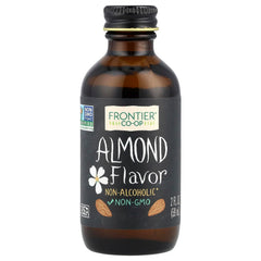 Frontier Co-op Organic Almond Flavor bottle, aromatic almond scent for desserts and drinks.