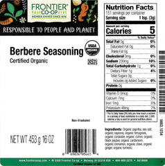 Frontier Co-op Berbere spice pantry canister highlighting organic and kosher-certified seasoning