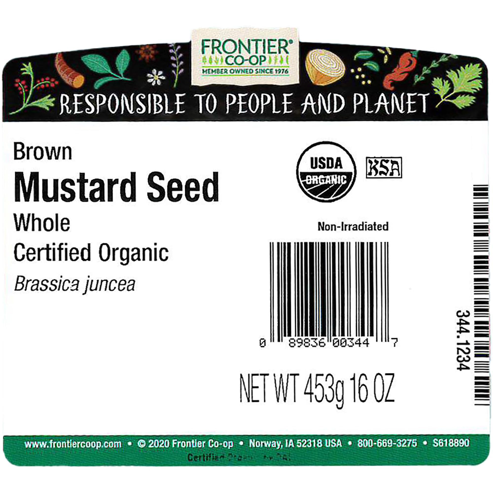 Close-up of Frontier Co-op brown mustard seeds, ideal for grinding into fresh mustard.