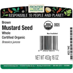 Close-up of Frontier Co-op brown mustard seeds, ideal for grinding into fresh mustard.