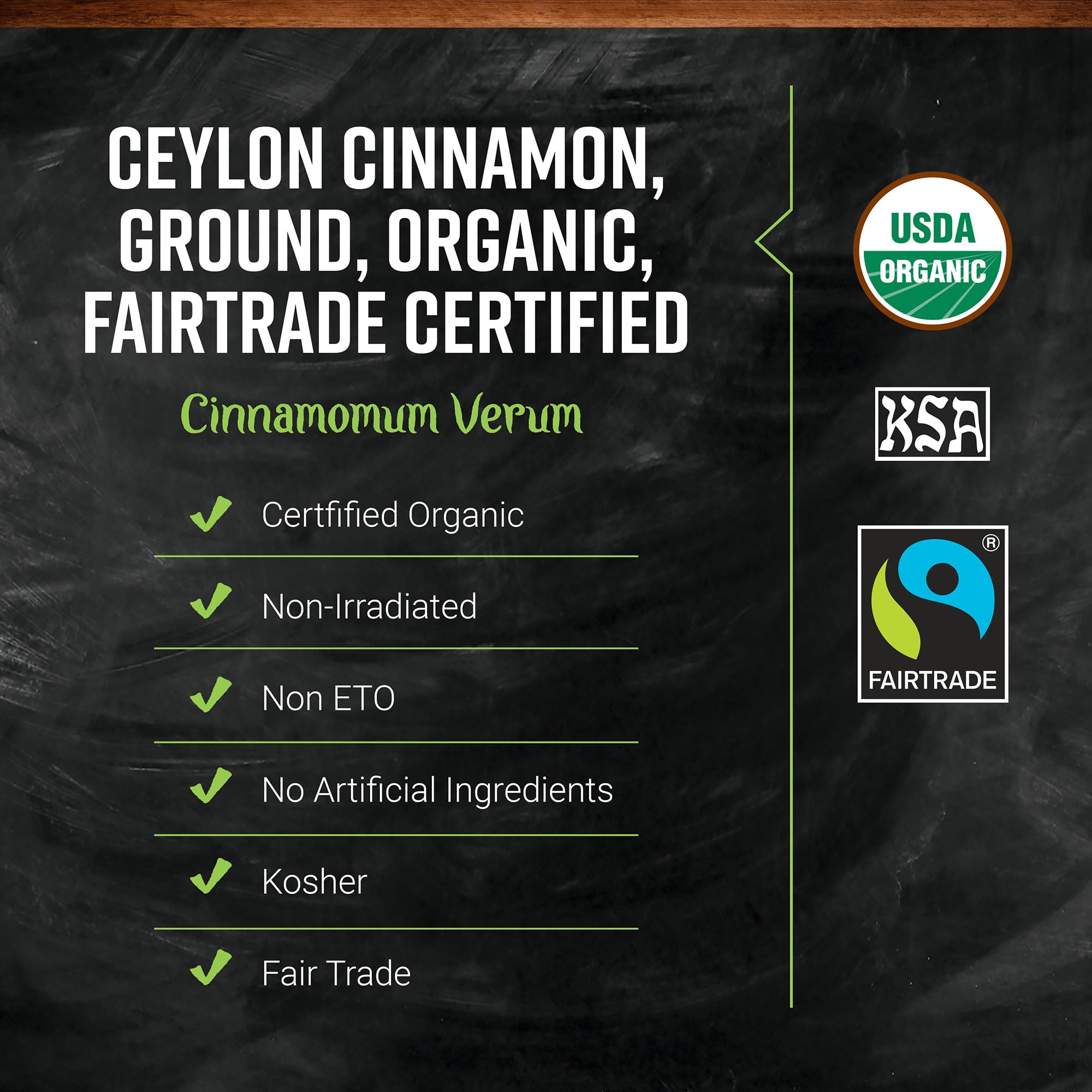 Frontier Co-op Ceylon Cinnamon Powder packaging closeup highlights quality and organic sourcing.