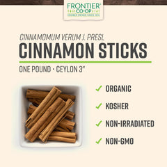 Frontier Co-op Organic Ceylon cinnamon sticks in 3-inch form for warm tea infusion