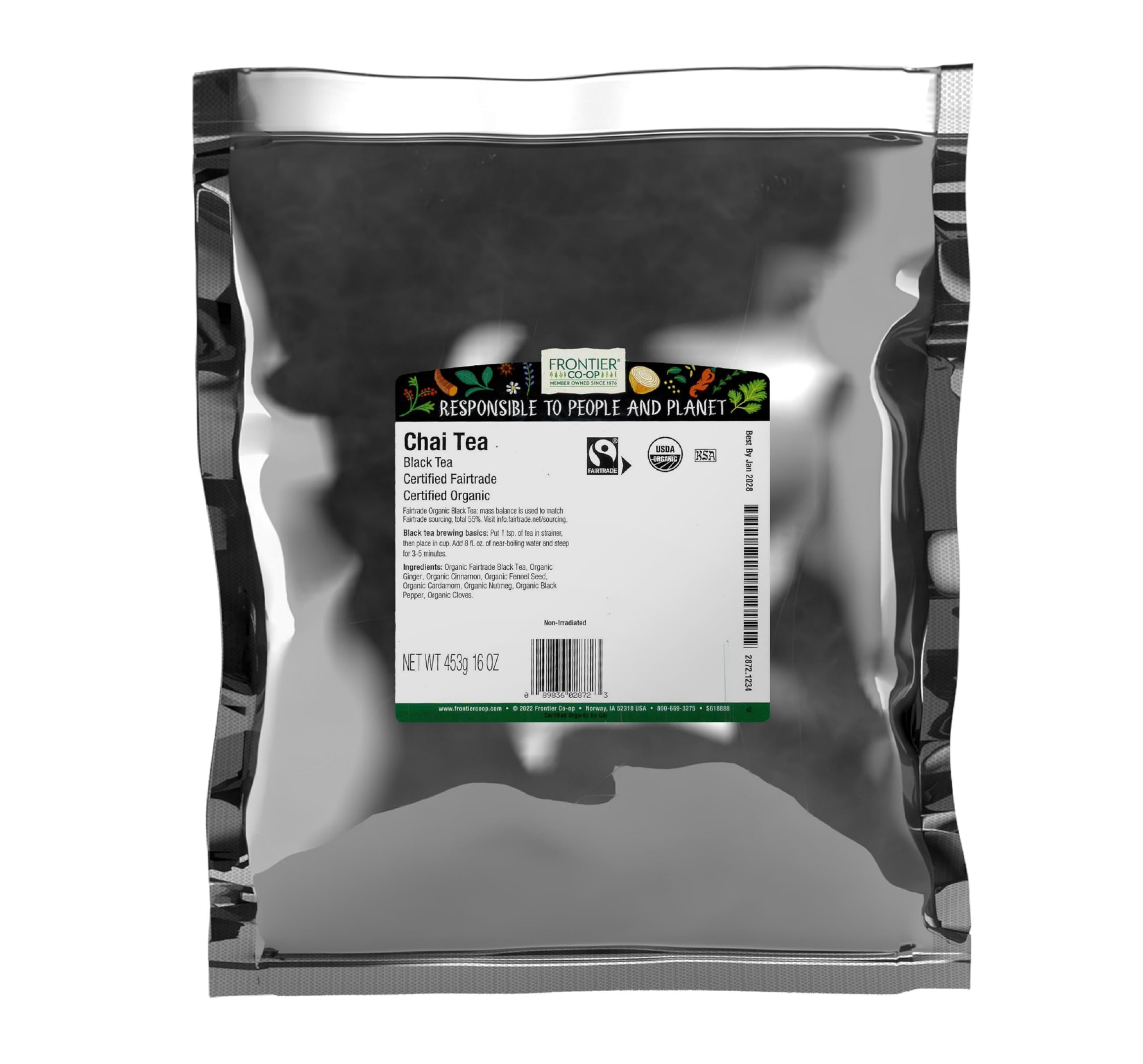 Frontier Co-op Chai Tea bulk bag (16 oz) for everyday chai rituals.