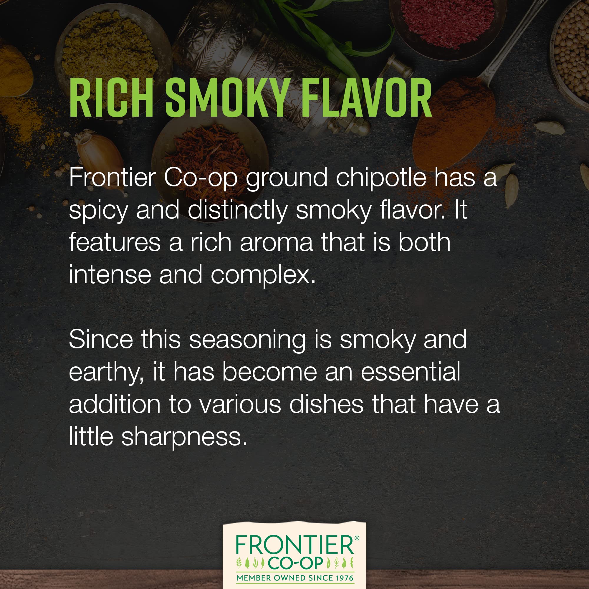 Frontier Co-op chipotle powder texture closeup highlights smooth grind