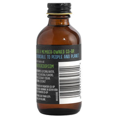 Frontier Co-op Coconut Flavor packaging emphasizes sustainable sourcing and quality in a glass jar.