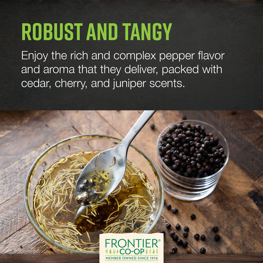 Frontier Co-op black peppercorns enhancing a dish with bright aroma