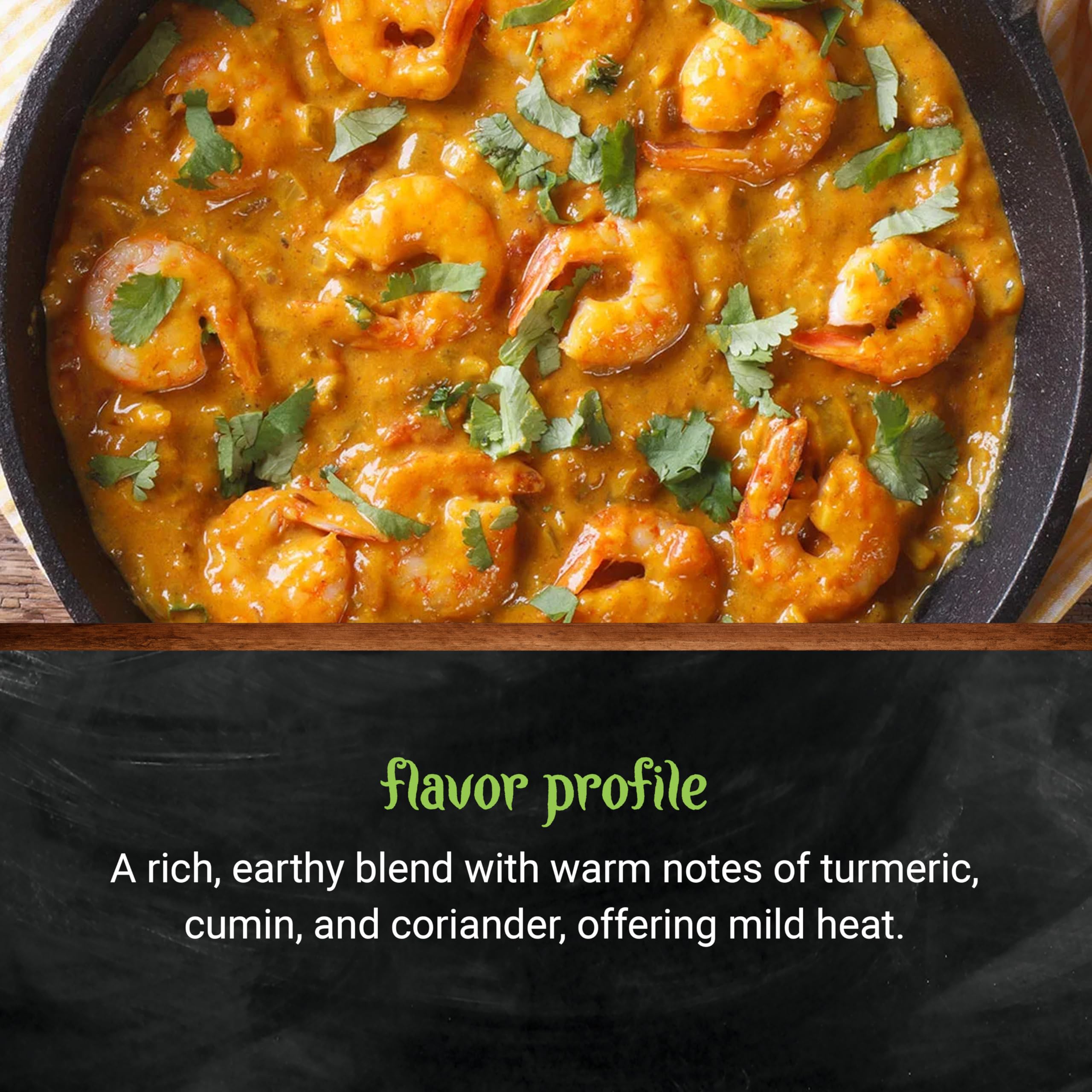 Frontier Co-op Organic Curry Powder poured over a wooden spoon in a kitchen scene.