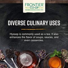 Frontier Co-op cut and sifted hyssop herb texture for cooking.