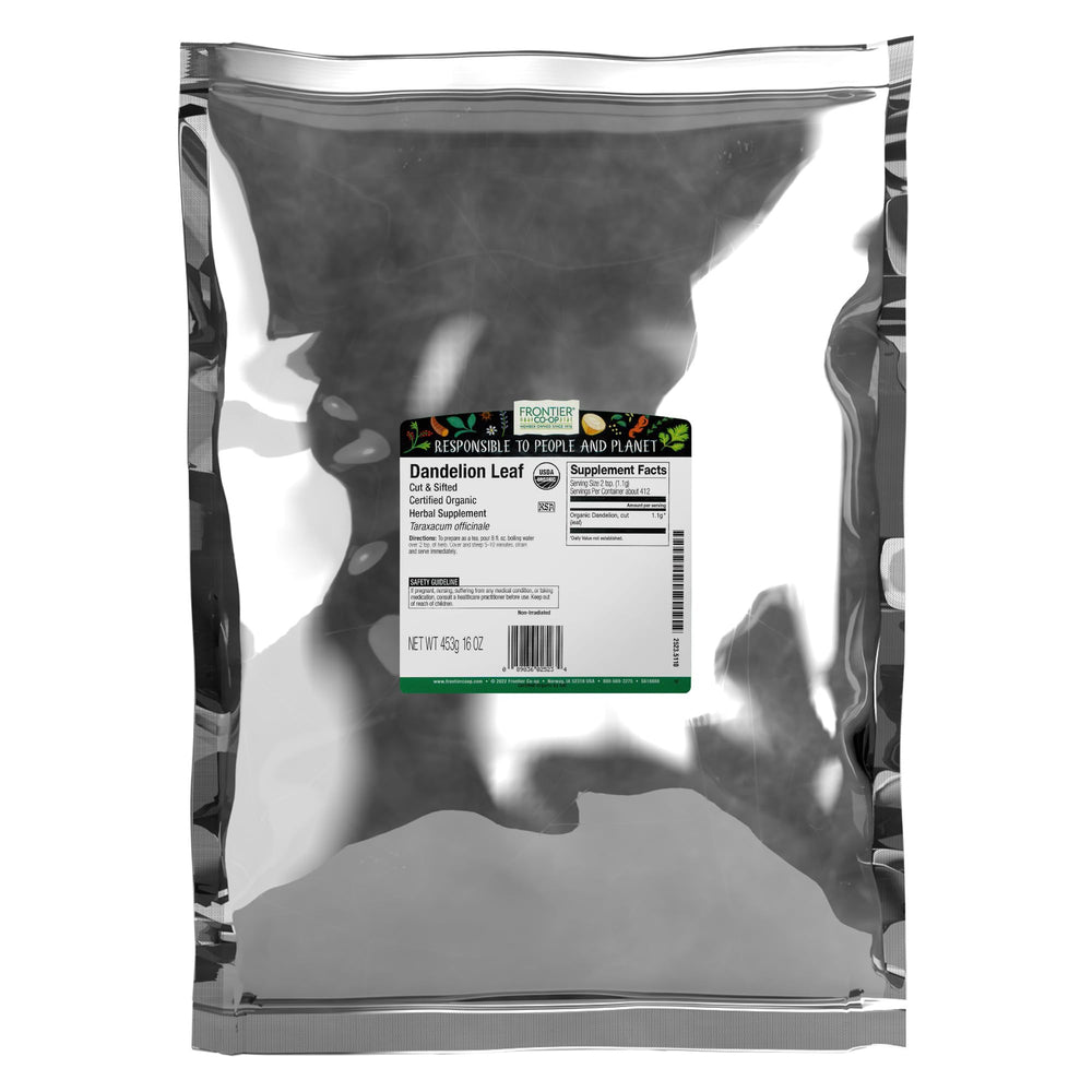 Frontier Co-op dandelion leaf loose tea bulk for aromatic herbal infusions.