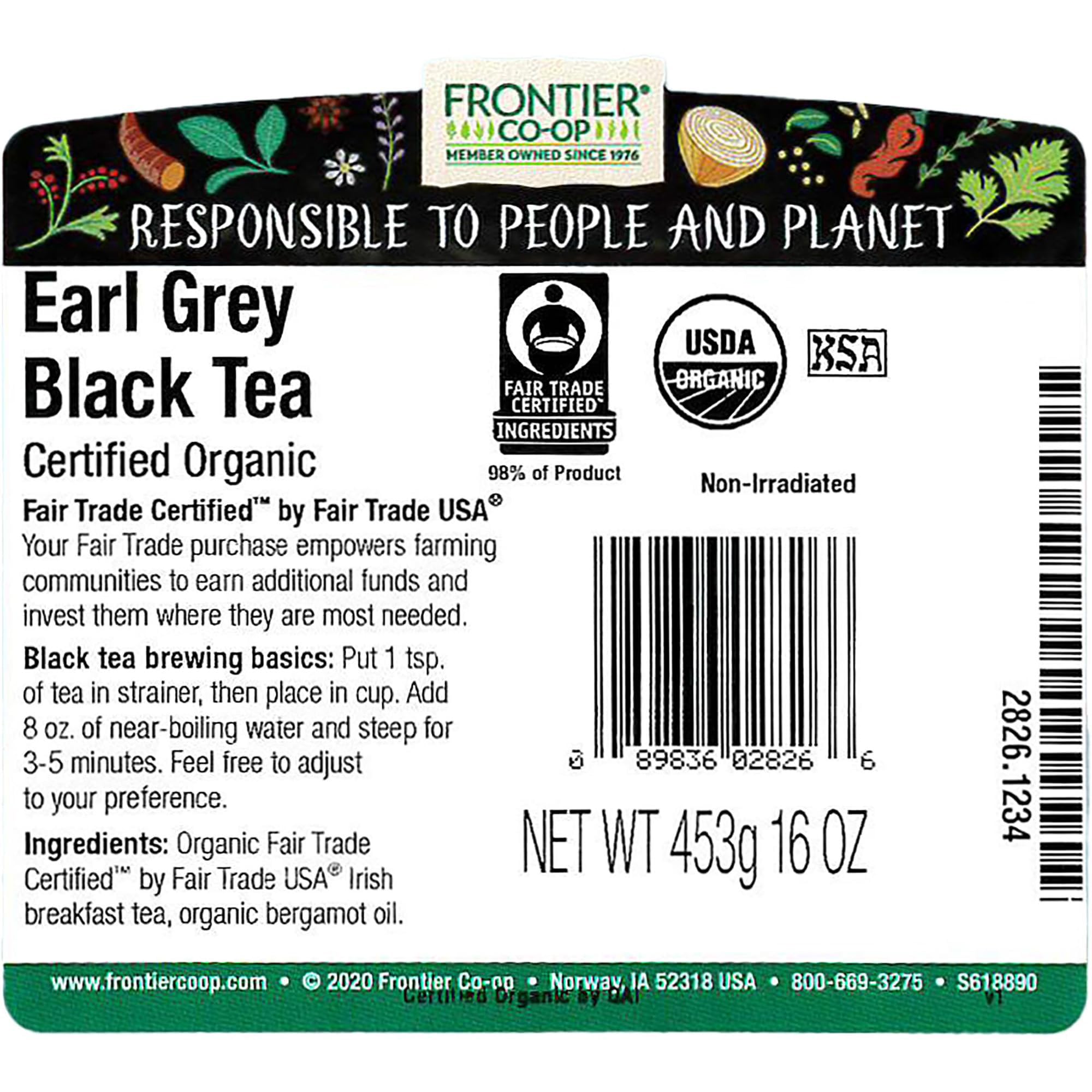 Frontier Co-op Earl Grey bulk bag ready for versatile brews